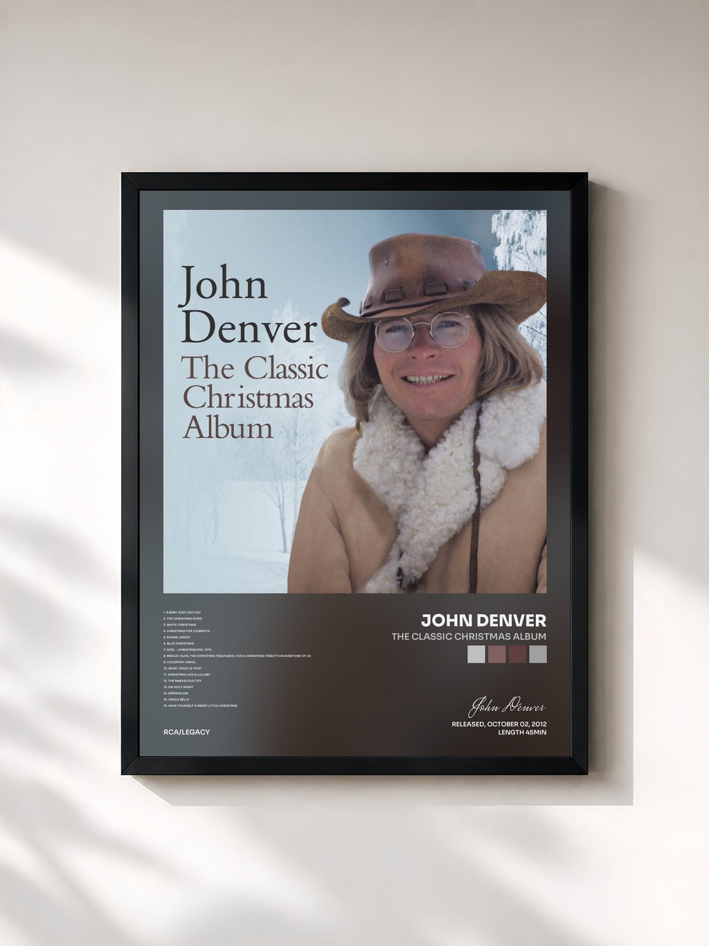 #noir Tableau de l'album The Classic Christmas Album de John Denver, cadre noir, imprimé et encadré en France