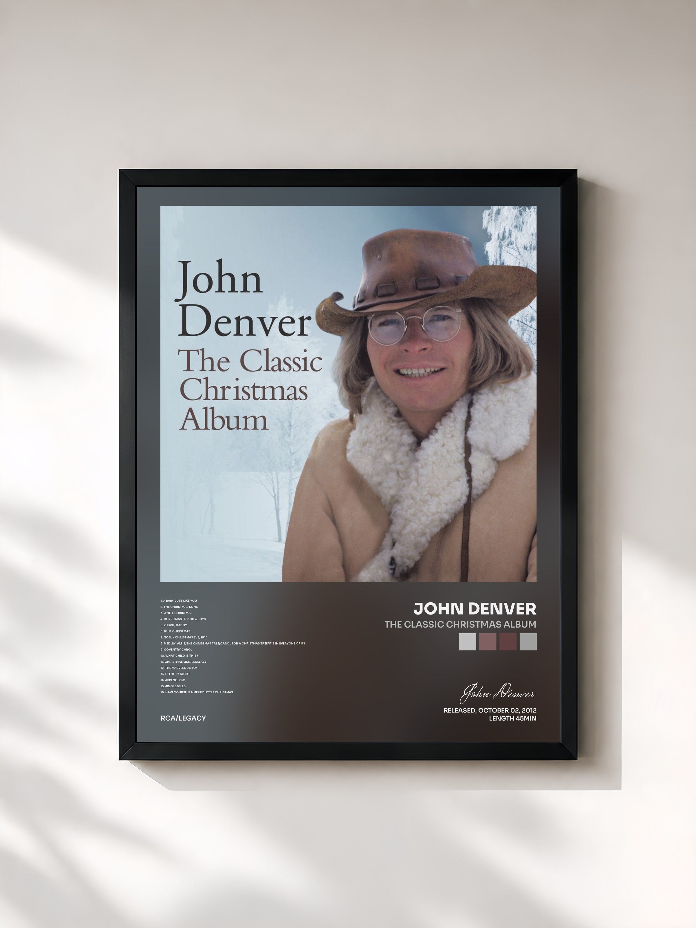 #noir Tableau de l'album The Classic Christmas Album de John Denver, cadre noir, imprimé et encadré en France