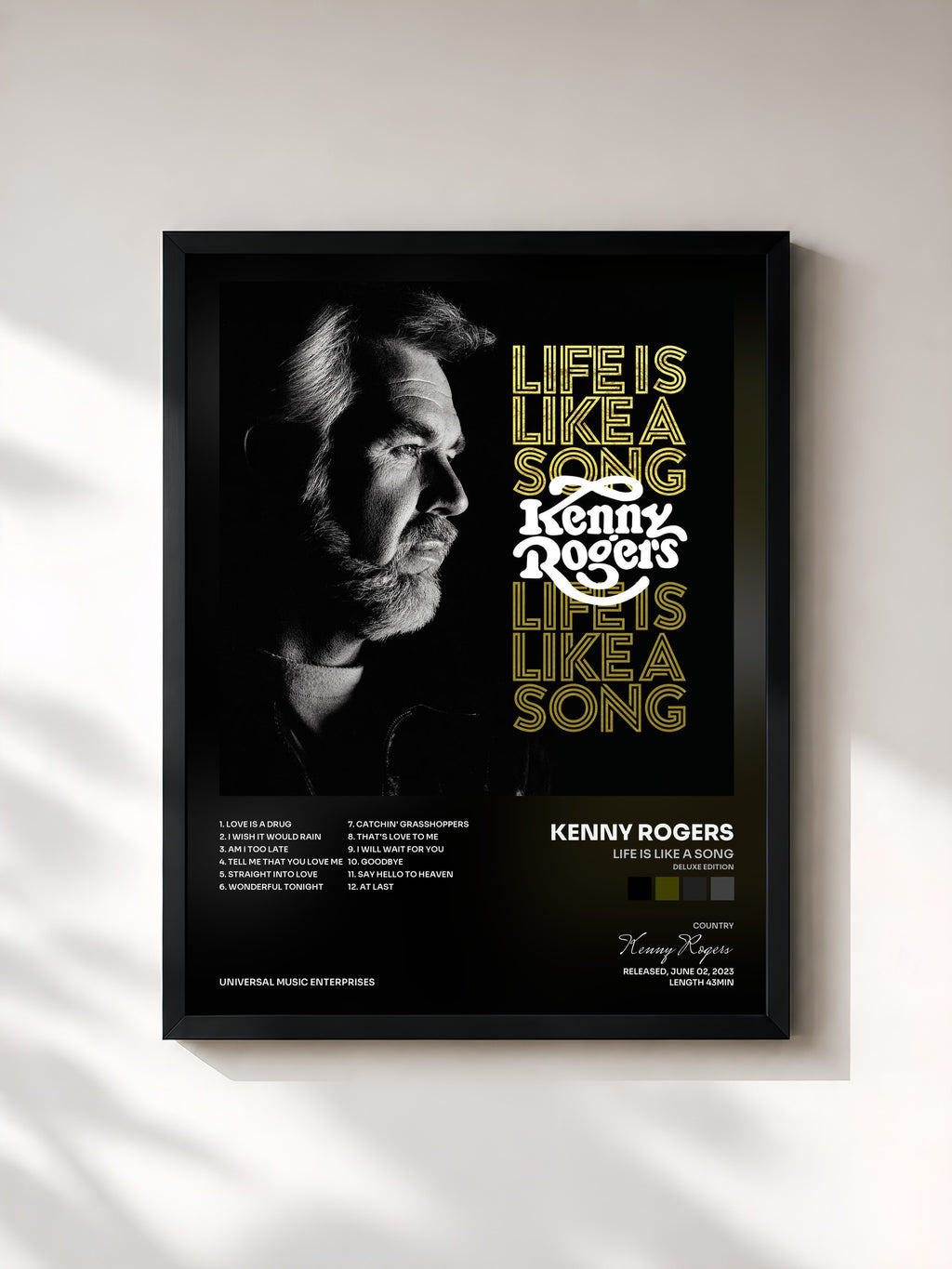 #noir Tableau de l'album Life Is Like A Song (Deluxe Edition) de Kenny Rogers, cadre noir, imprimé et encadré en France