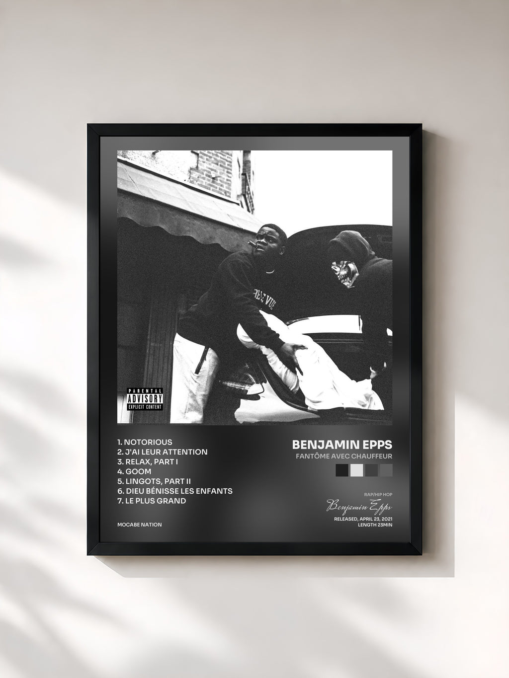 #noir Tableau de l'album Fantôme avec chauffeur de Benjamin Epps, cadre noir, imprimé et encadré en France