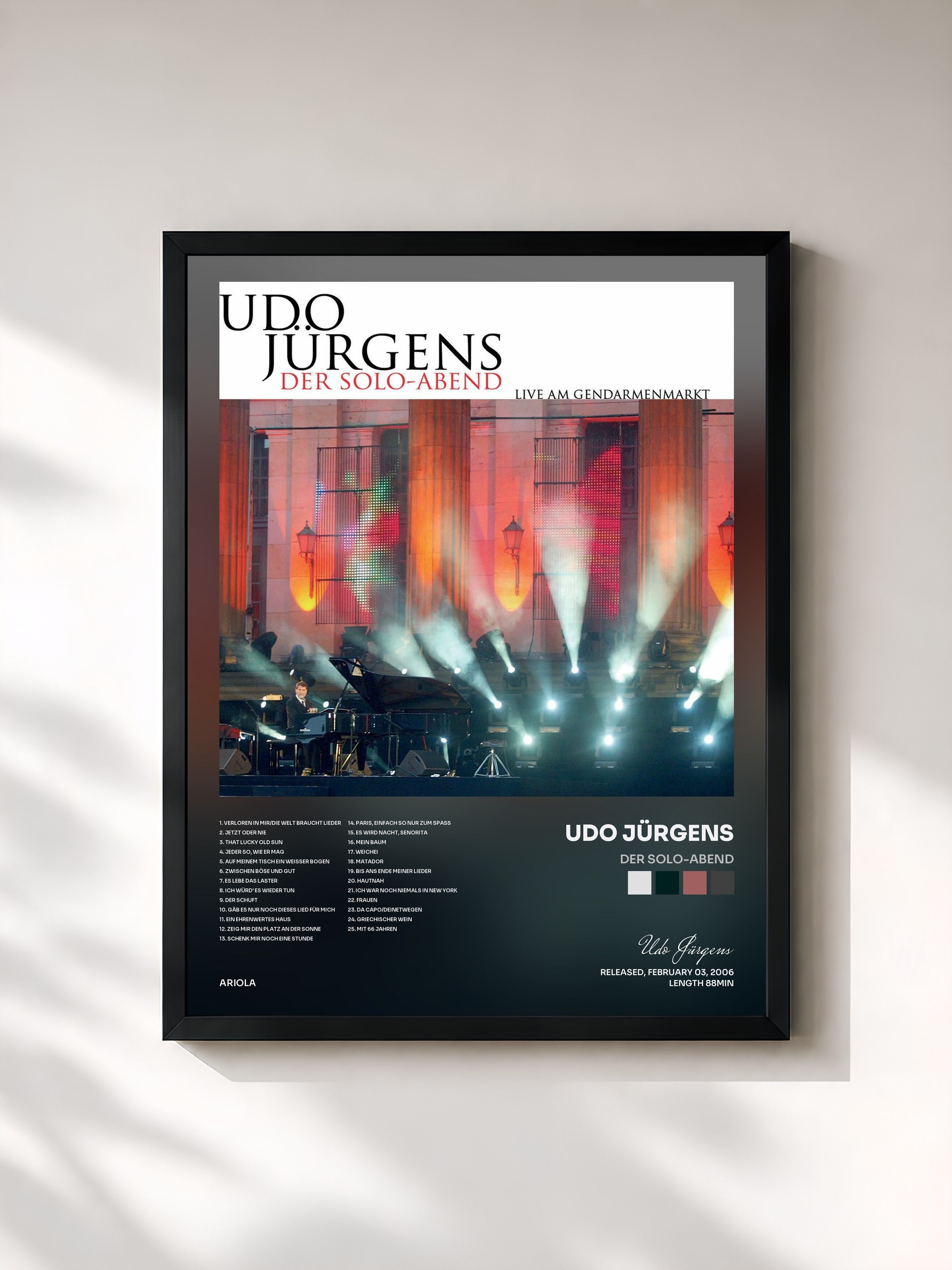 #noir Tableau de l'album Der Solo-Abend de Udo Jürgens, cadre noir, imprimé et encadré en France