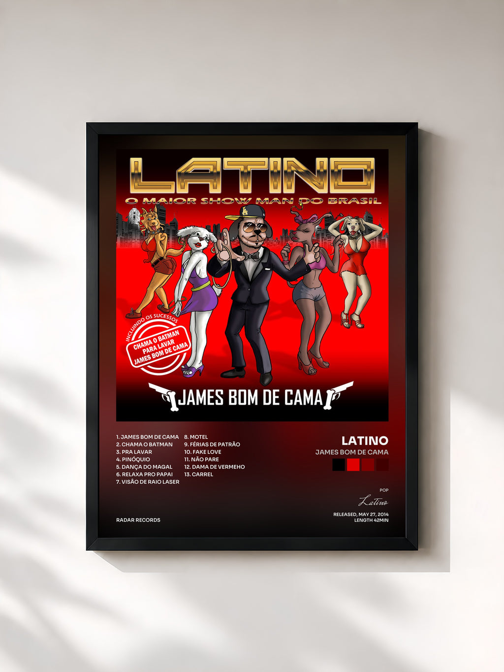 #noir Tableau de l'album James Bom de Cama de Latino, cadre noir, imprimé et encadré en France