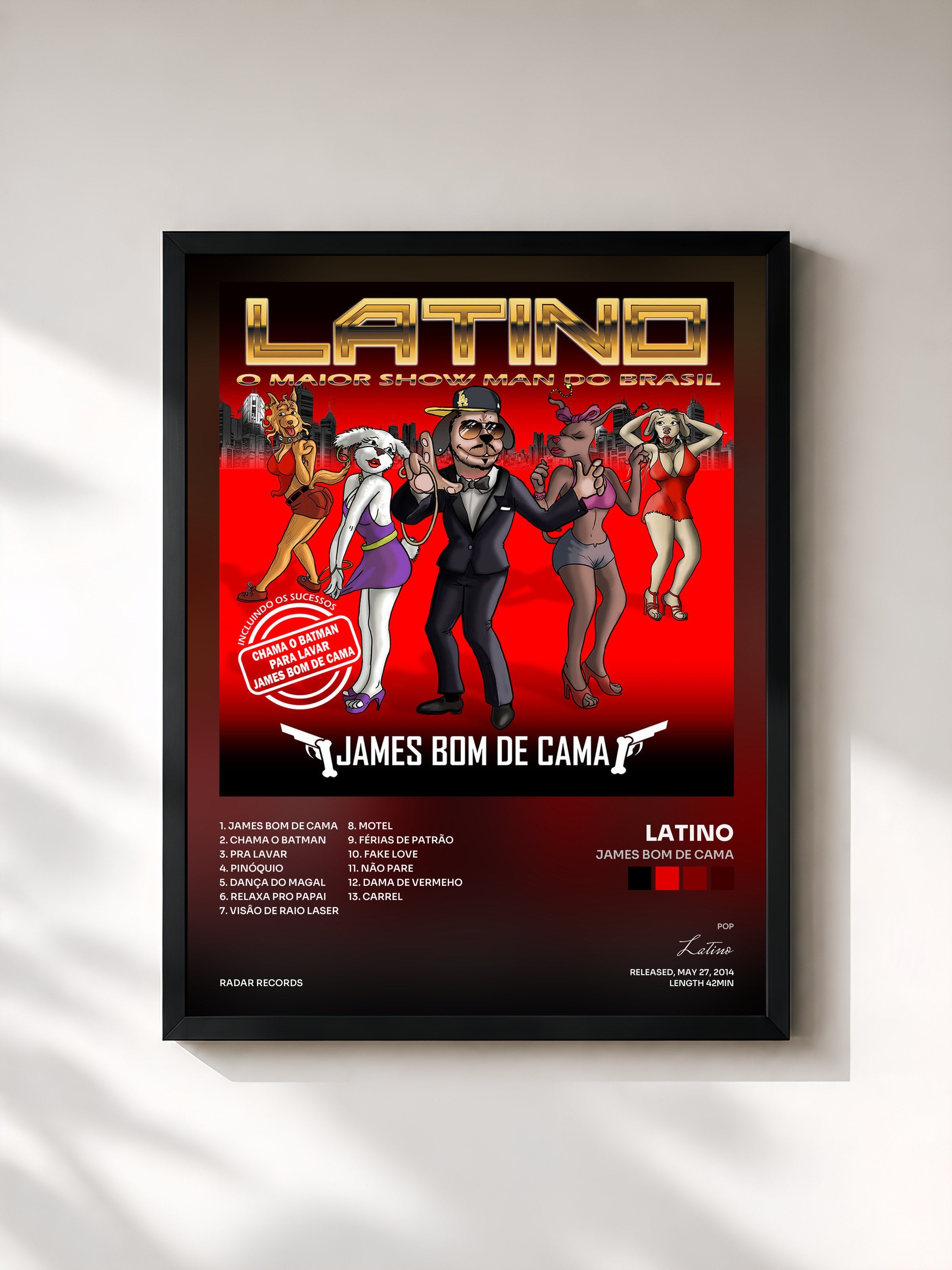 #noir Tableau de l'album James Bom de Cama de Latino, cadre noir, imprimé et encadré en France