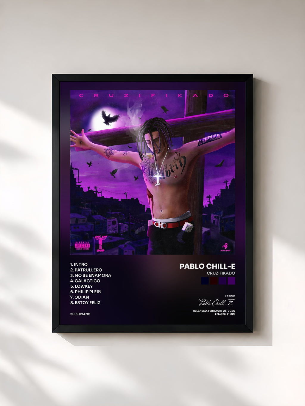 #noir Tableau de l'album Cruzifikado de Pablo Chill-E, cadre noir, imprimé et encadré en France
