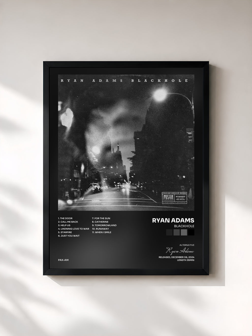 #noir Tableau de l'album BLACKHOLE de Ryan Adams, cadre noir, imprimé et encadré en France