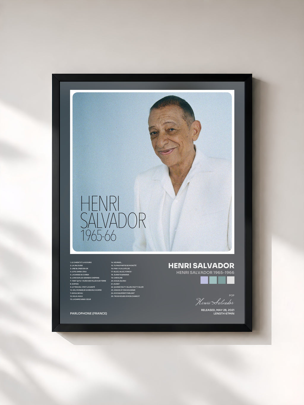 #noir Tableau de l'album Henri Salvador 1965-1966 de Henri Salvador, cadre noir, imprimé et encadré en France