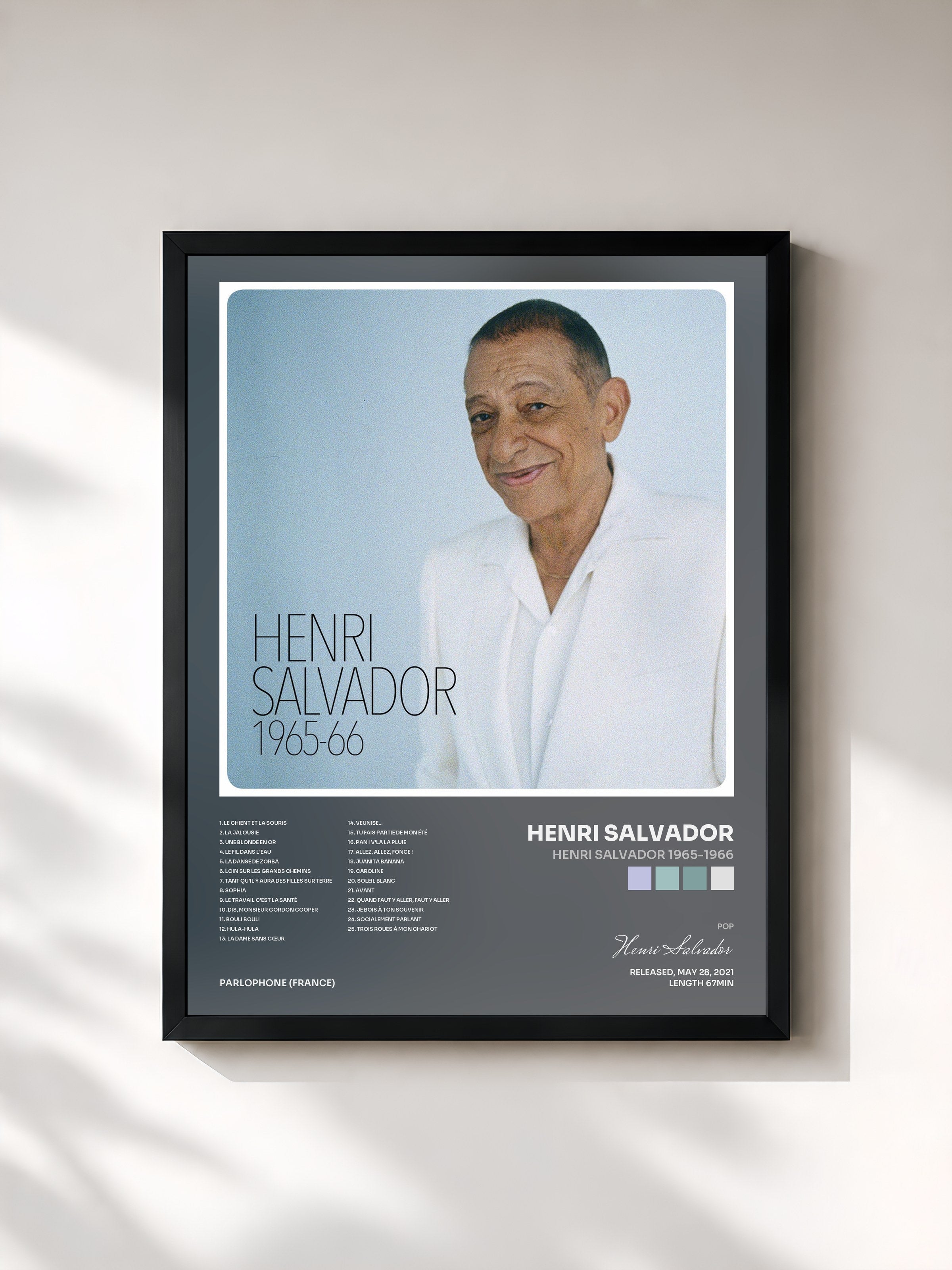 #noir Tableau de l'album Henri Salvador 1965-1966 de Henri Salvador, cadre noir, imprimé et encadré en France