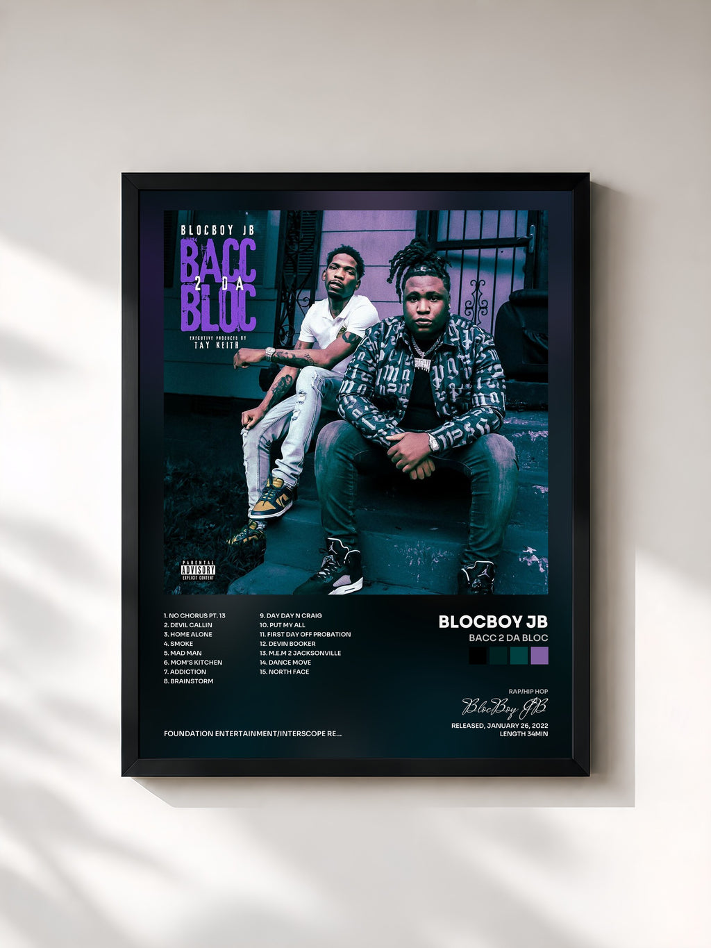 #noir Tableau de l'album Bacc 2 Da Bloc de BlocBoy JB, cadre noir, imprimé et encadré en France