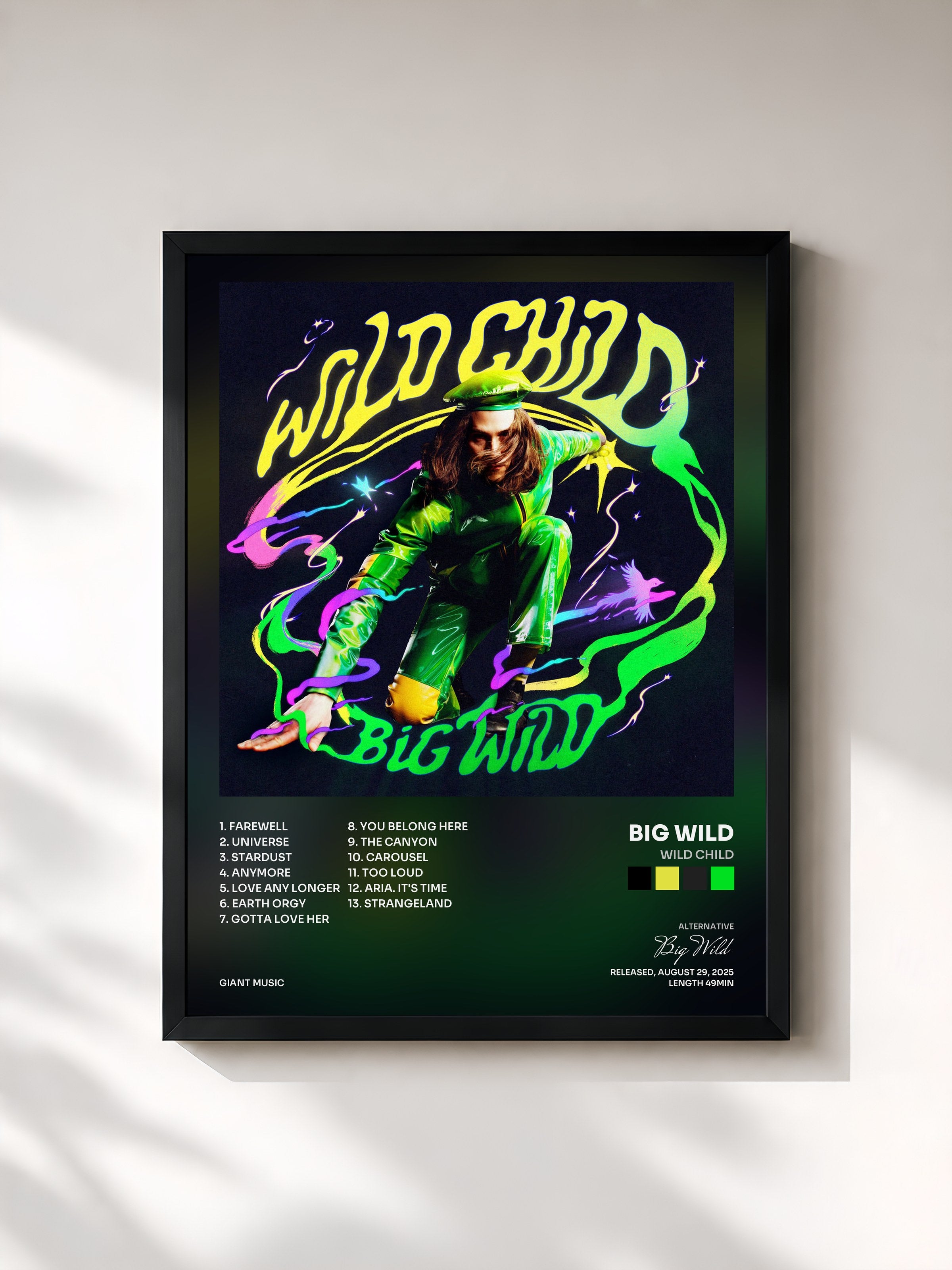 #noir Tableau de l'album Wild Child de Big Wild, cadre noir, imprimé et encadré en France