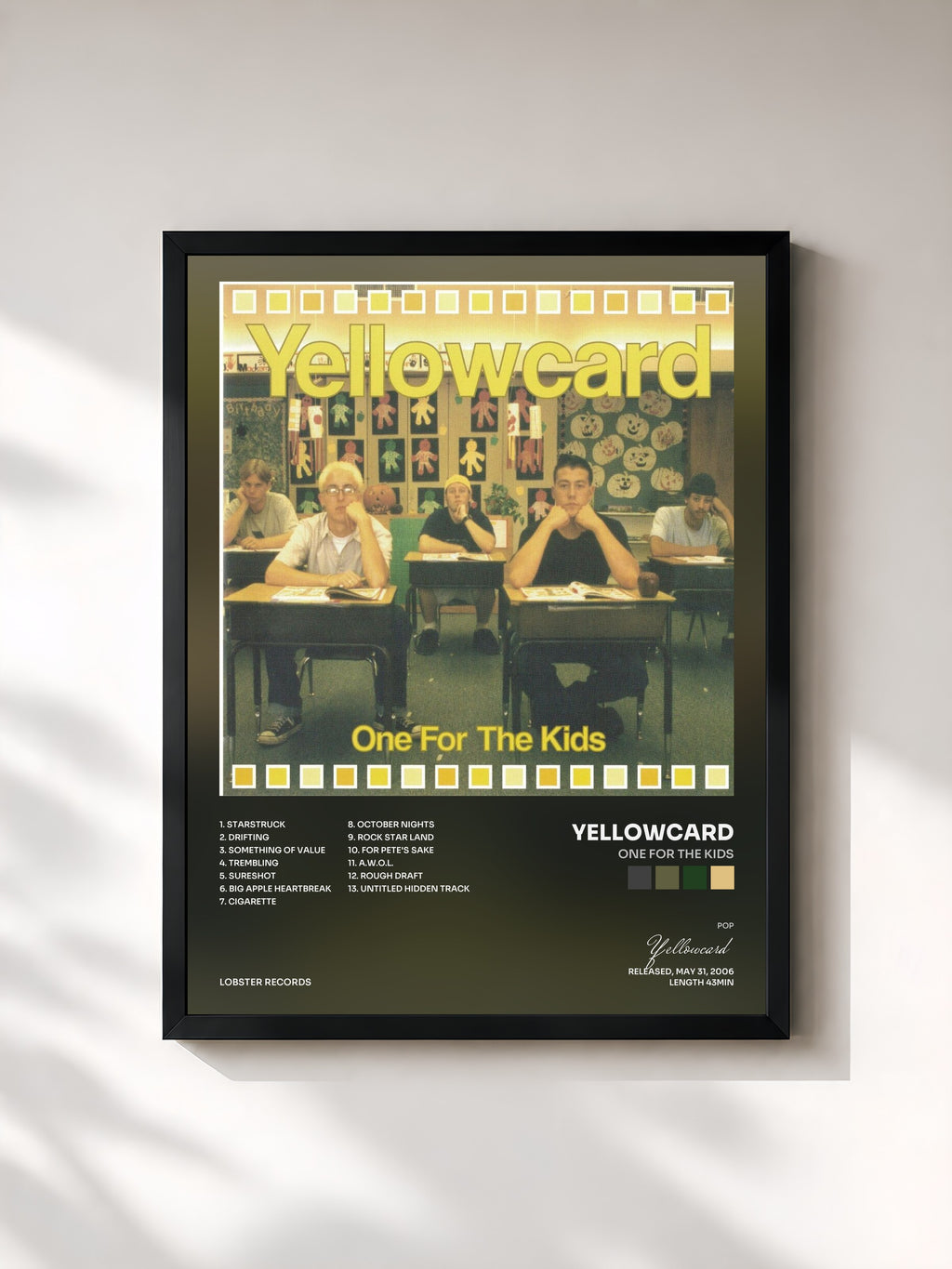 #noir Tableau de l'album One for the Kids de Yellowcard, cadre noir, imprimé et encadré en France