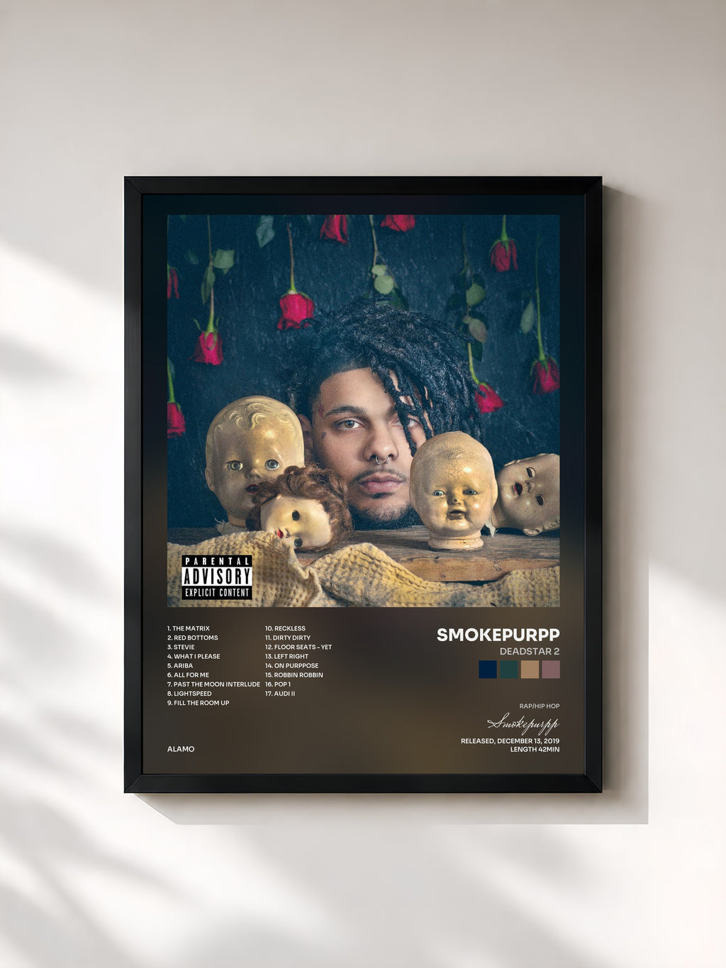 #noir Tableau de l'album Deadstar 2 de Smokepurpp, cadre noir, imprimé et encadré en France