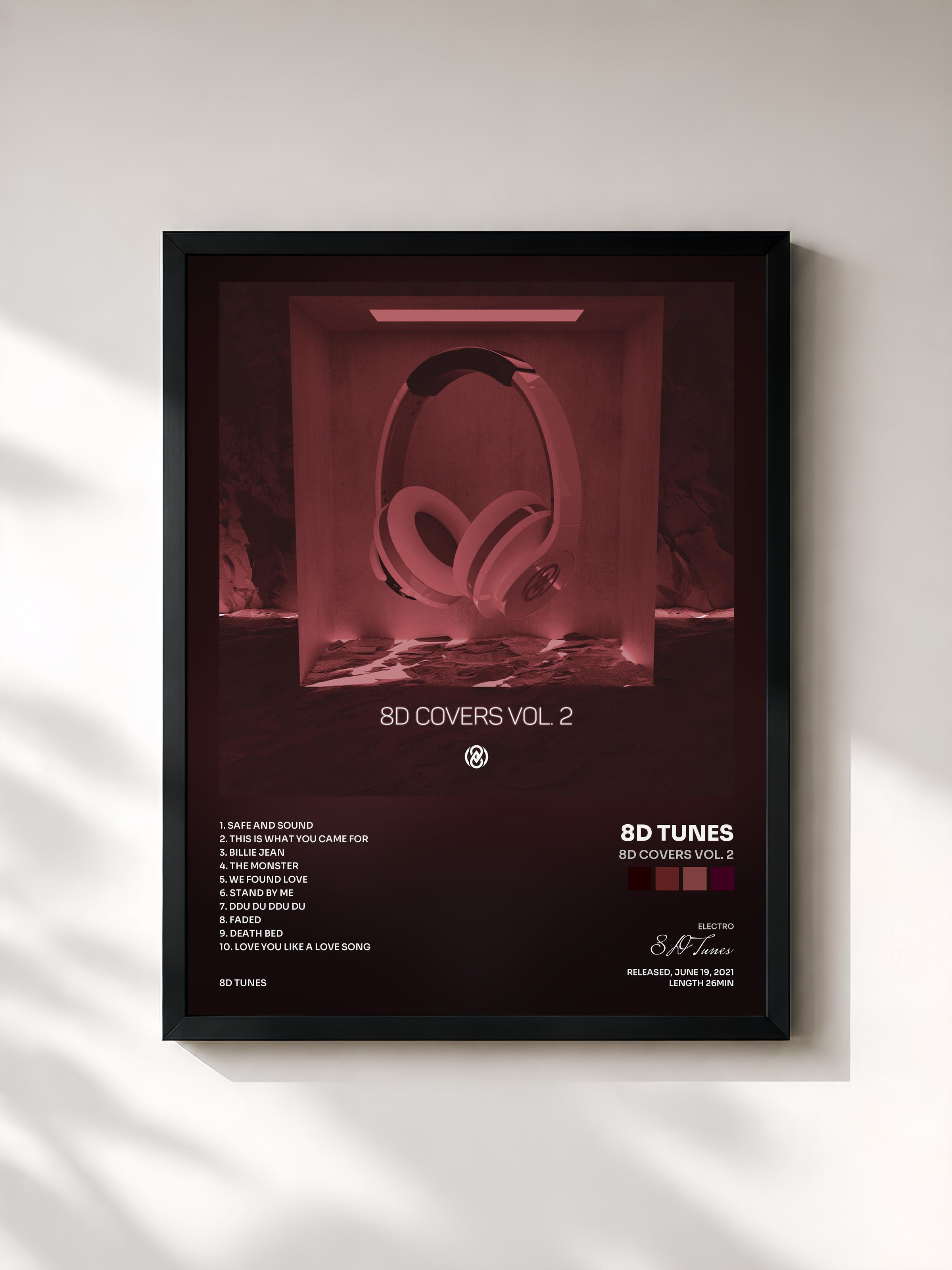 #noir Tableau de l'album 8D Covers Vol. 2 de 8D Tunes, cadre noir, imprimé et encadré en France