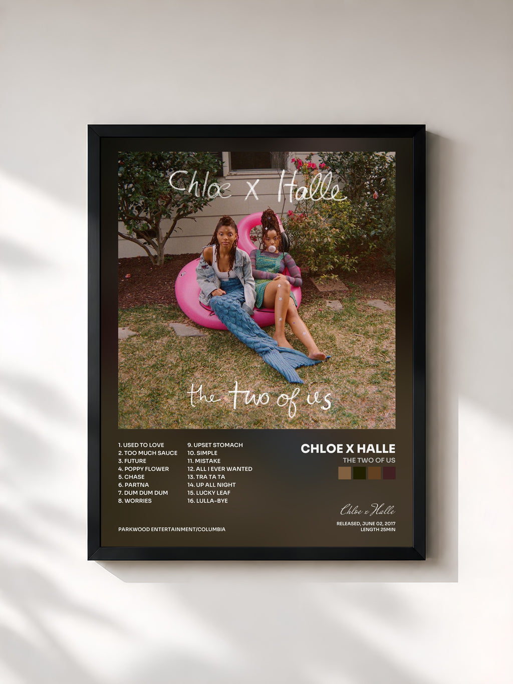 #noir Tableau de l'album The Two of Us de Chloe x Halle, cadre noir, imprimé et encadré en France