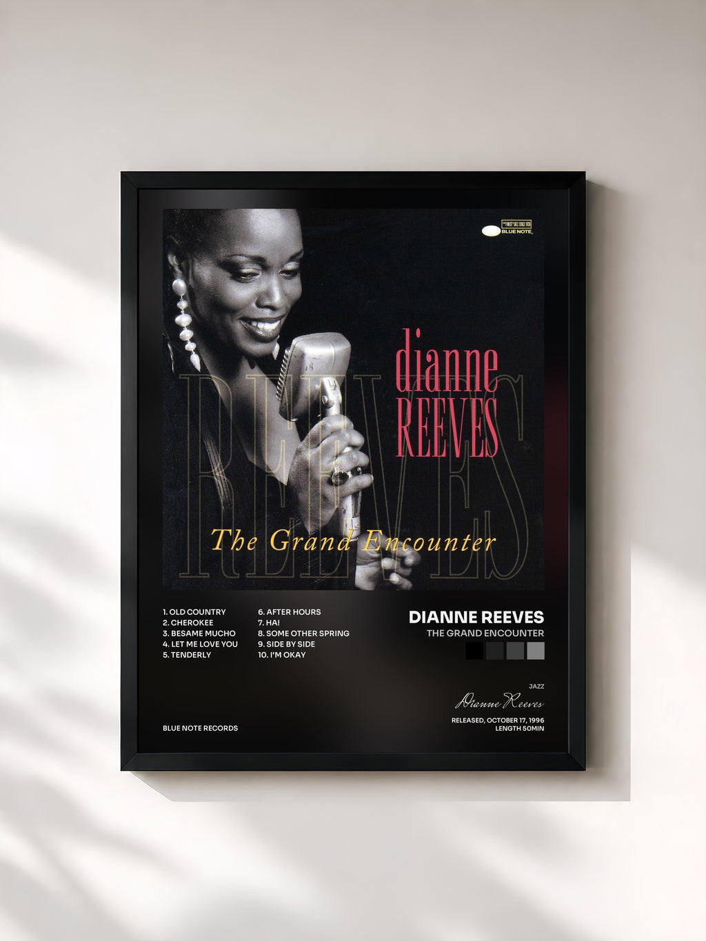 #noir Tableau de l'album The Grand Encounter de Dianne Reeves, cadre noir, imprimé et encadré en France