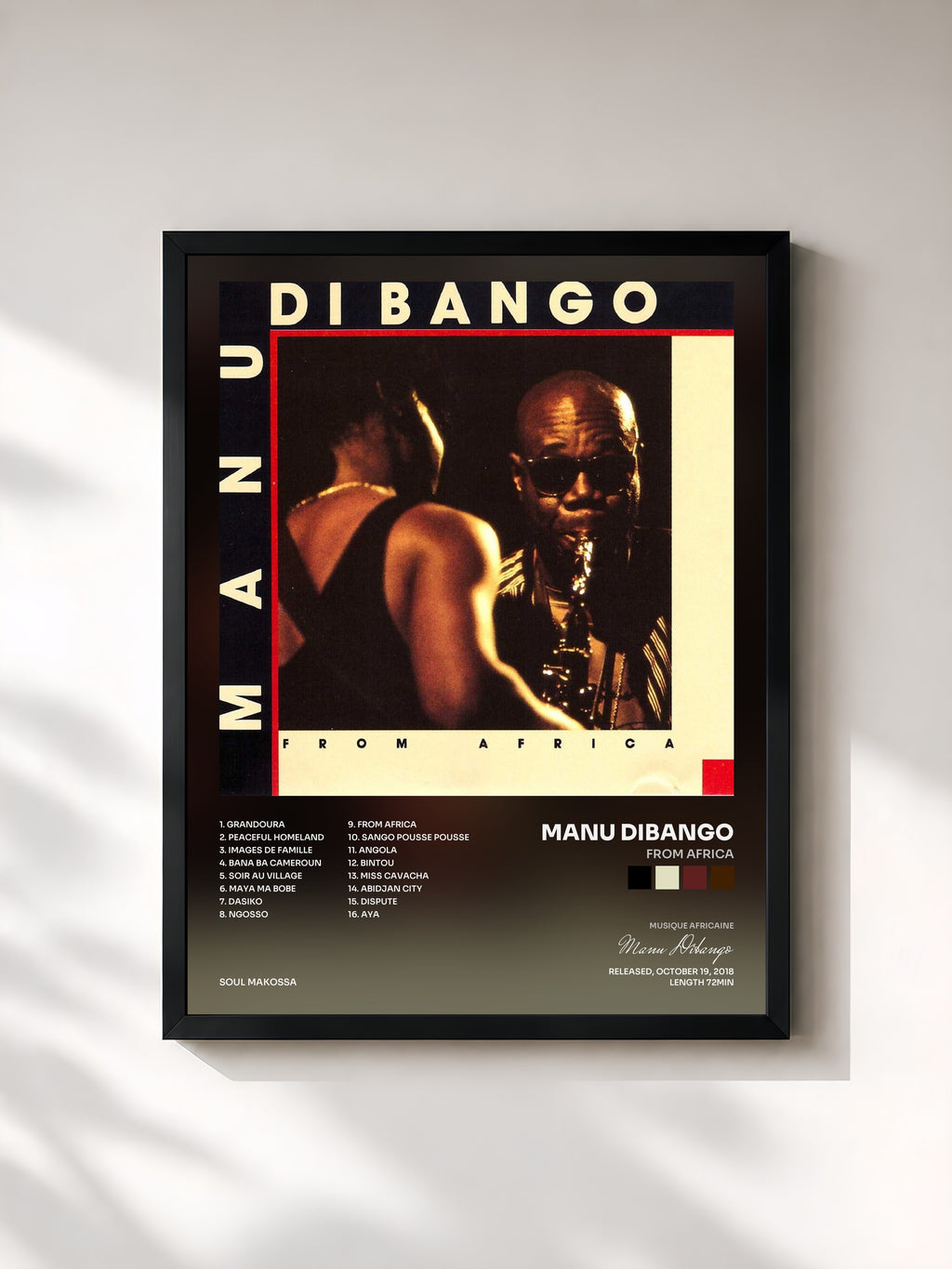 #noir Tableau de l'album From Africa de Manu Dibango, cadre noir, imprimé et encadré en France