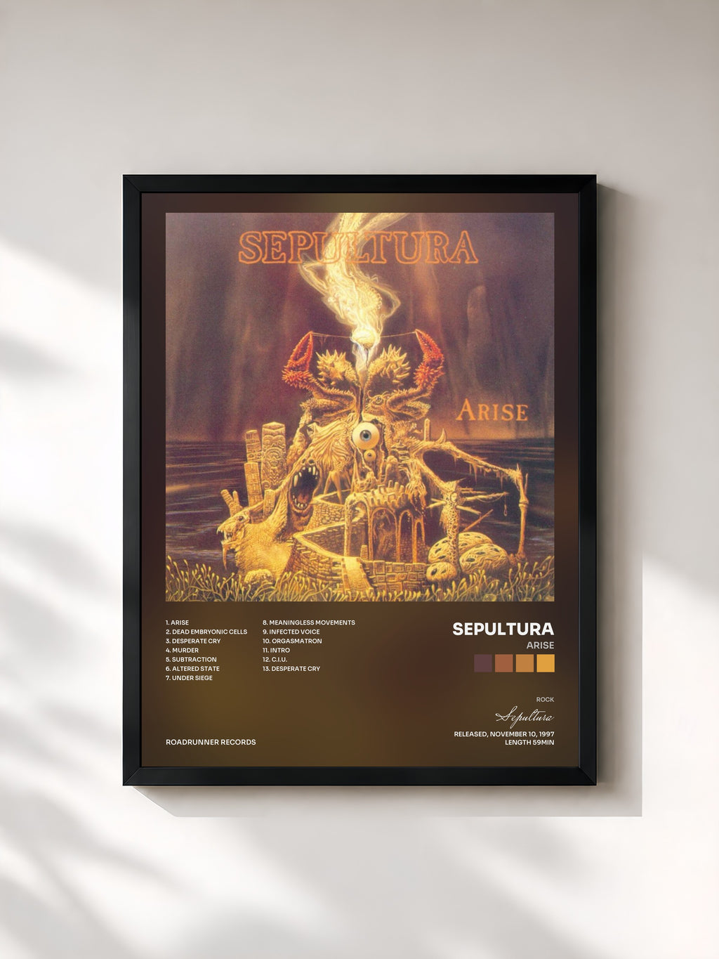 #noir Tableau de l'album Arise de Sepultura, cadre noir, imprimé et encadré en France