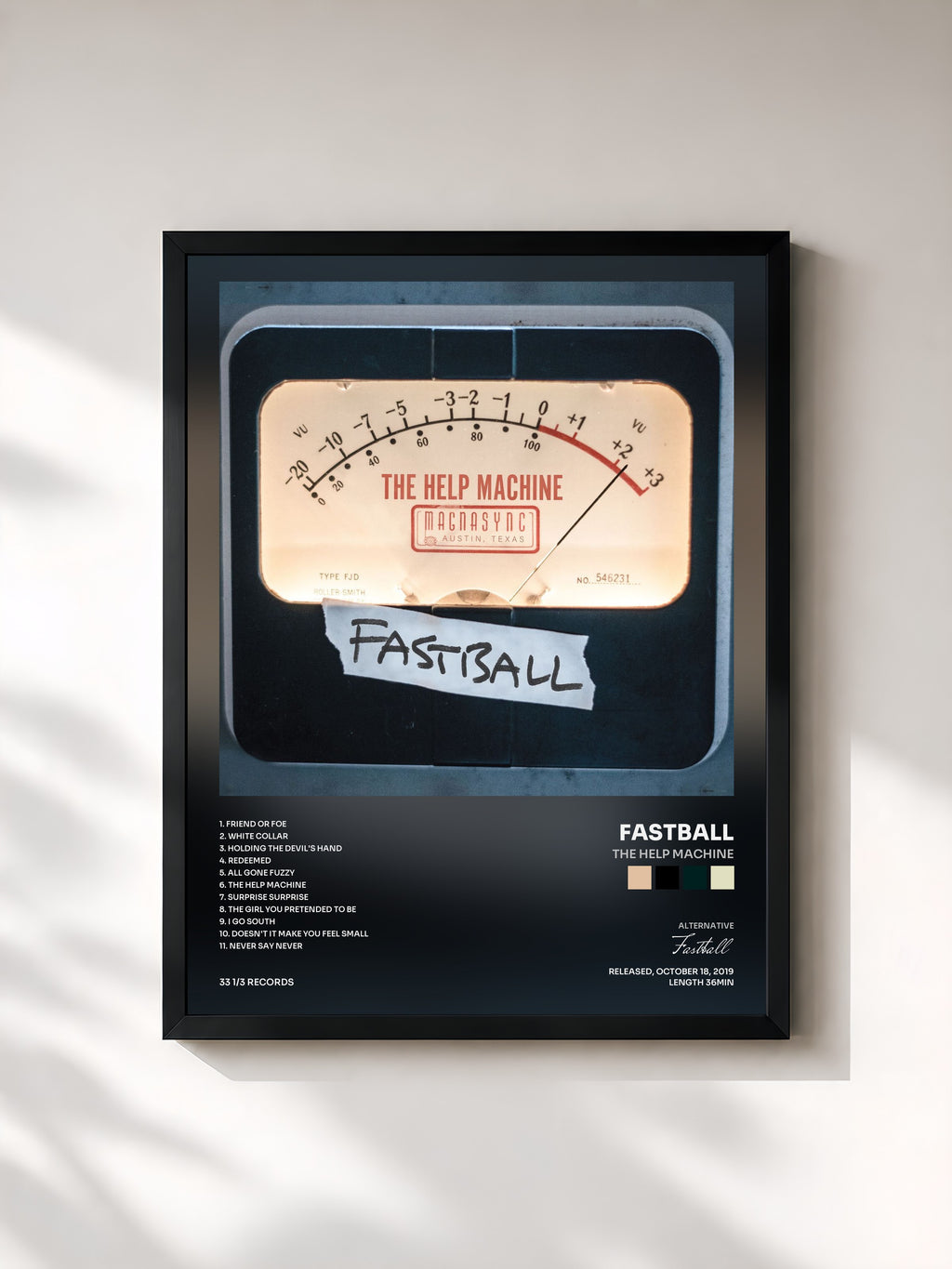#noir Tableau de l'album The Help Machine de Fastball, cadre noir, imprimé et encadré en France