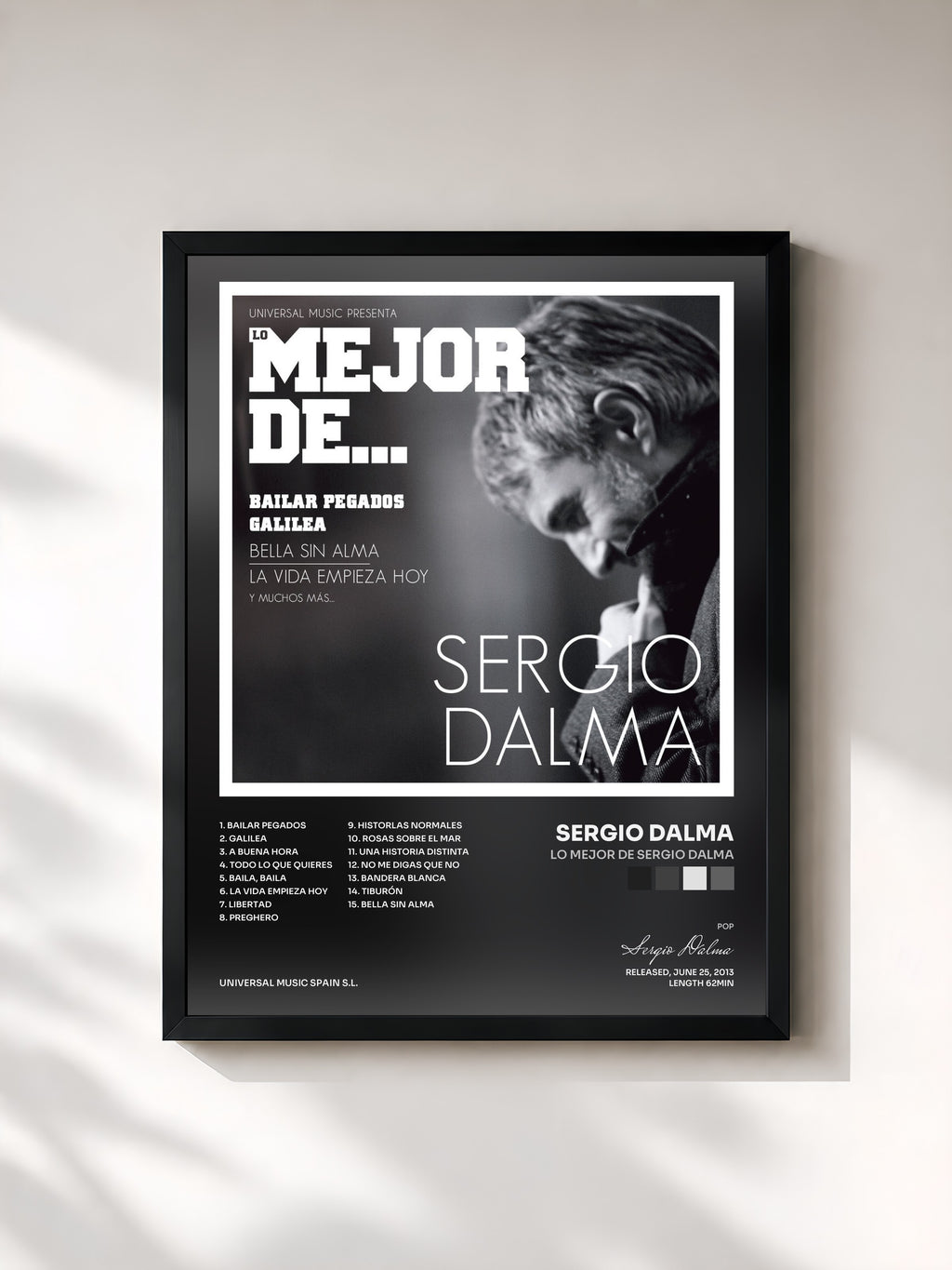 #noir Tableau de l'album Lo Mejor De Sergio Dalma de Sergio Dalma, cadre noir, imprimé et encadré en France