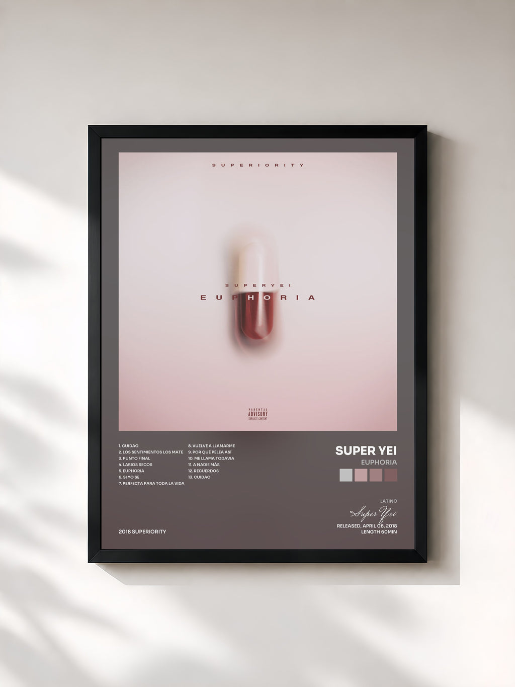 #noir Tableau de l'album Euphoria de Super Yei, cadre noir, imprimé et encadré en France