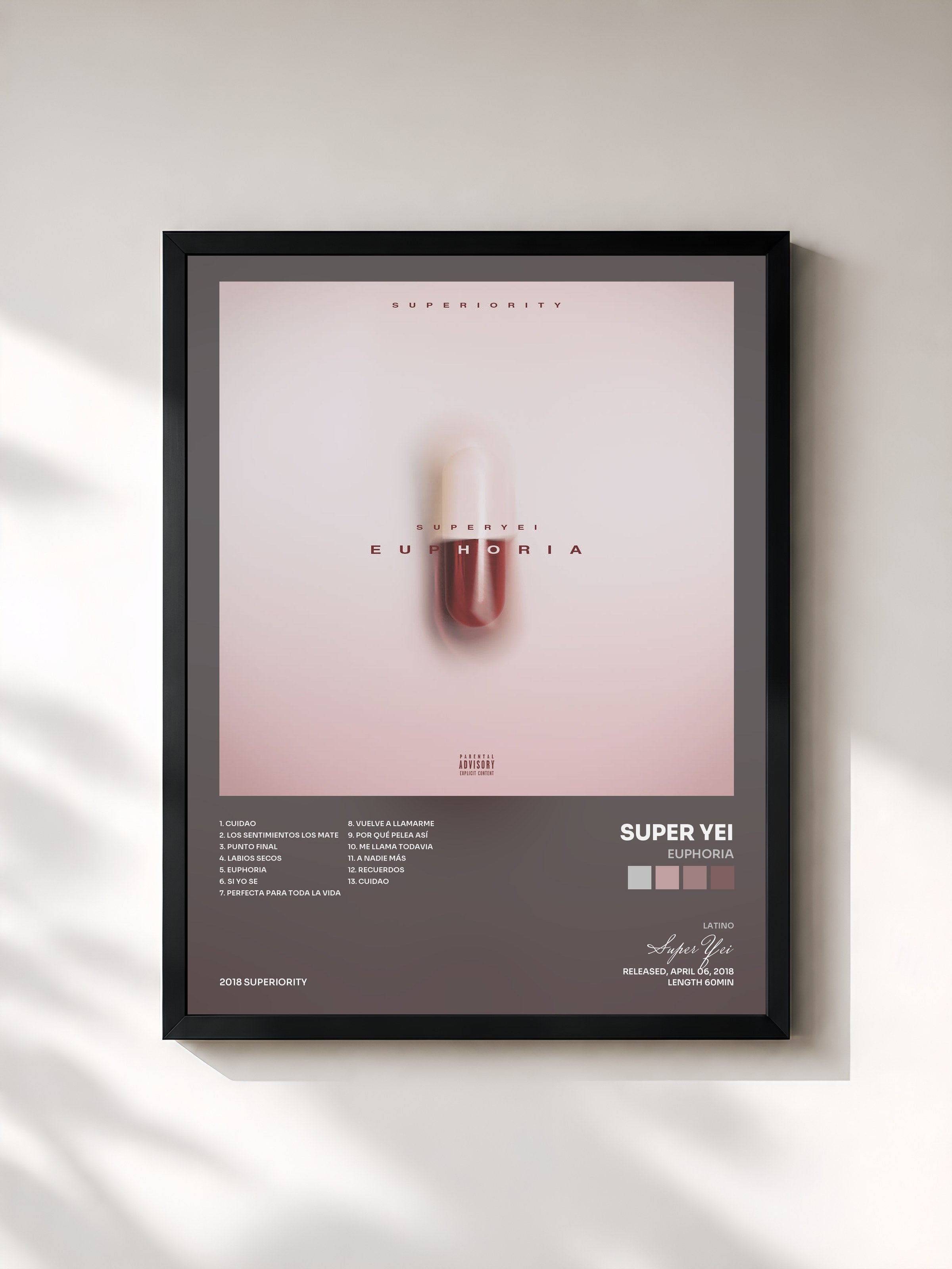 #noir Tableau de l'album Euphoria de Super Yei, cadre noir, imprimé et encadré en France