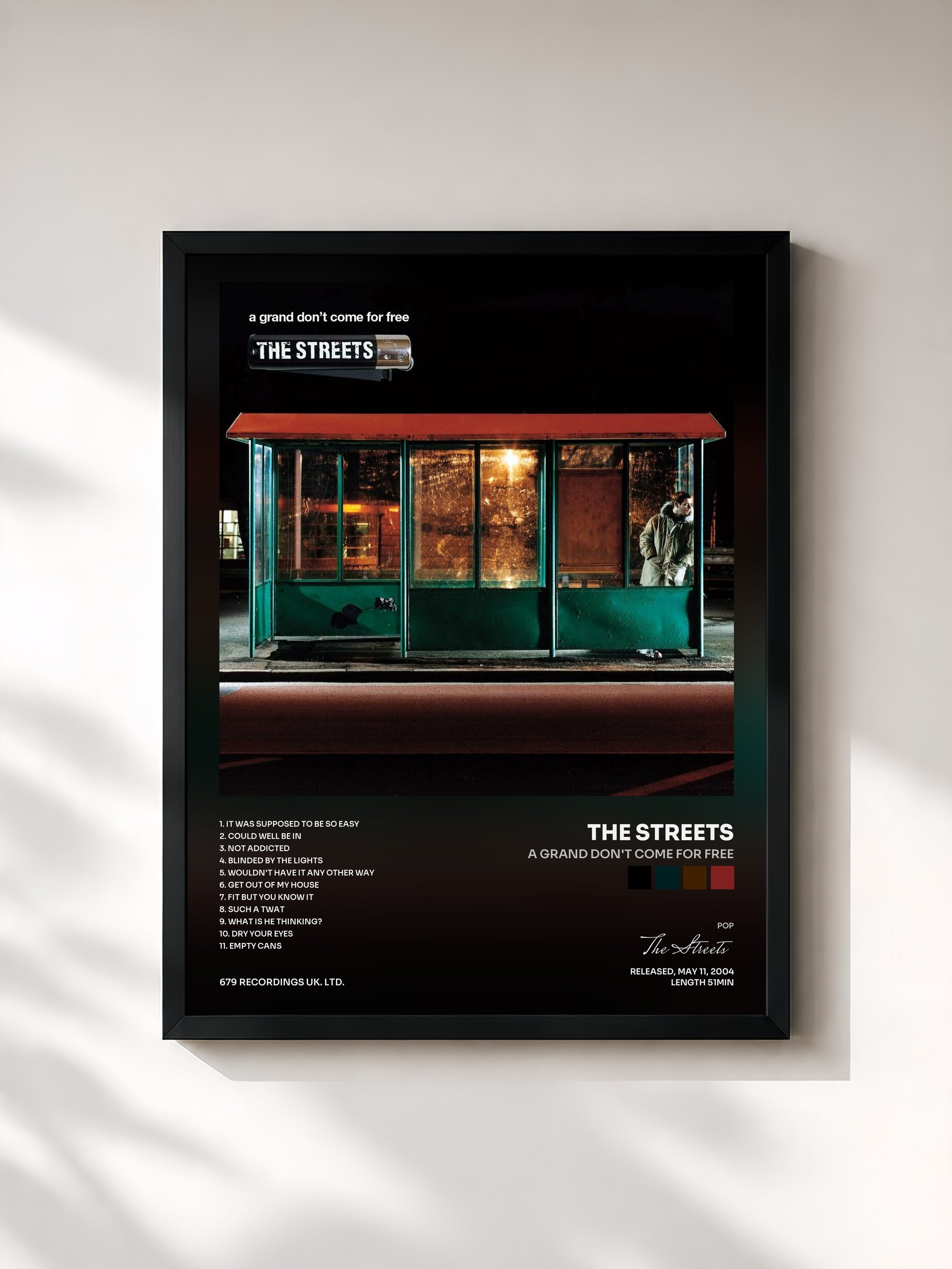 #noir Tableau de l'album A Grand Don't Come for Free de The Streets, cadre noir, imprimé et encadré en France