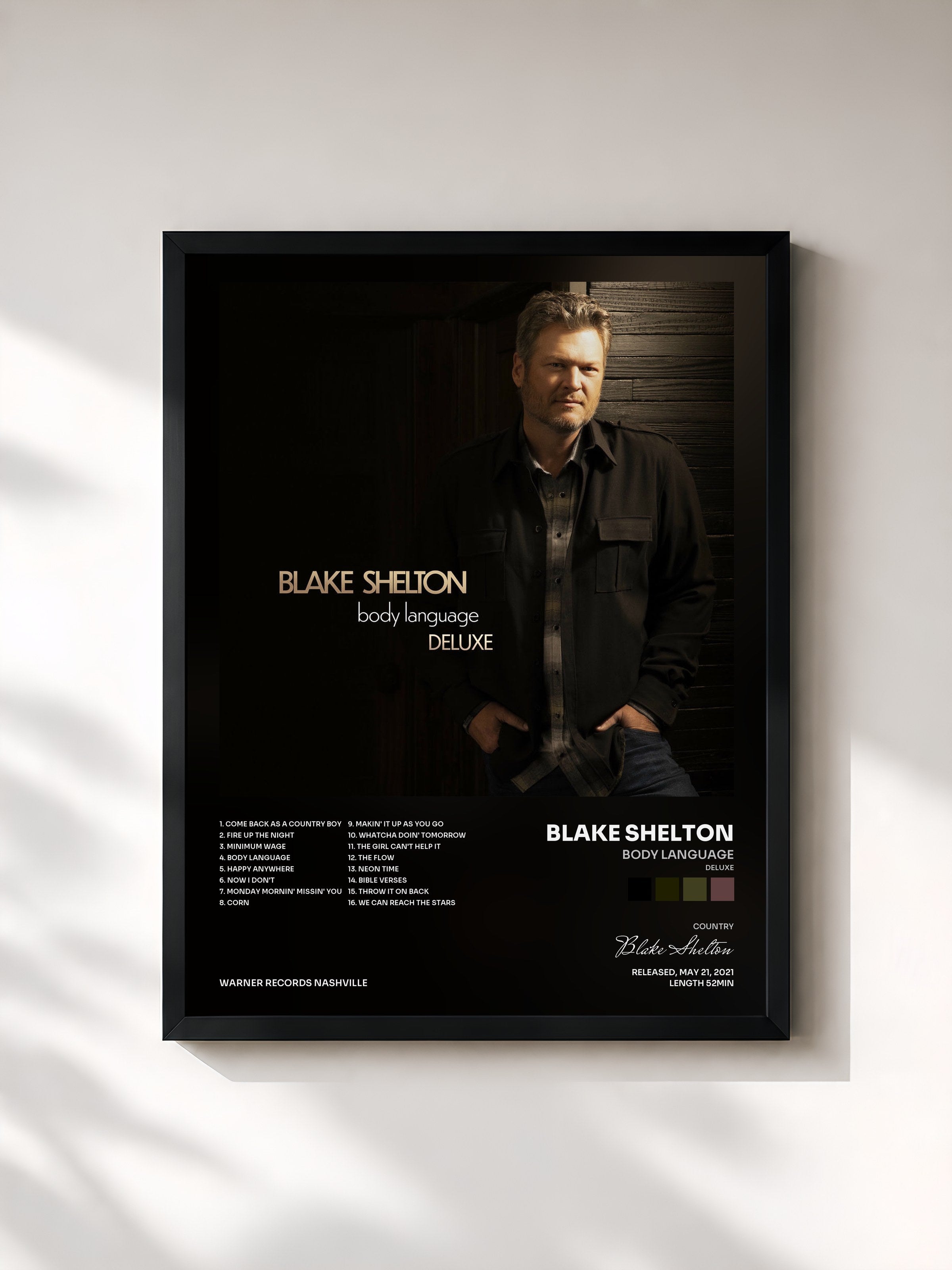 #noir Tableau de l'album Body Language (Deluxe) de Blake Shelton, cadre noir, imprimé et encadré en France