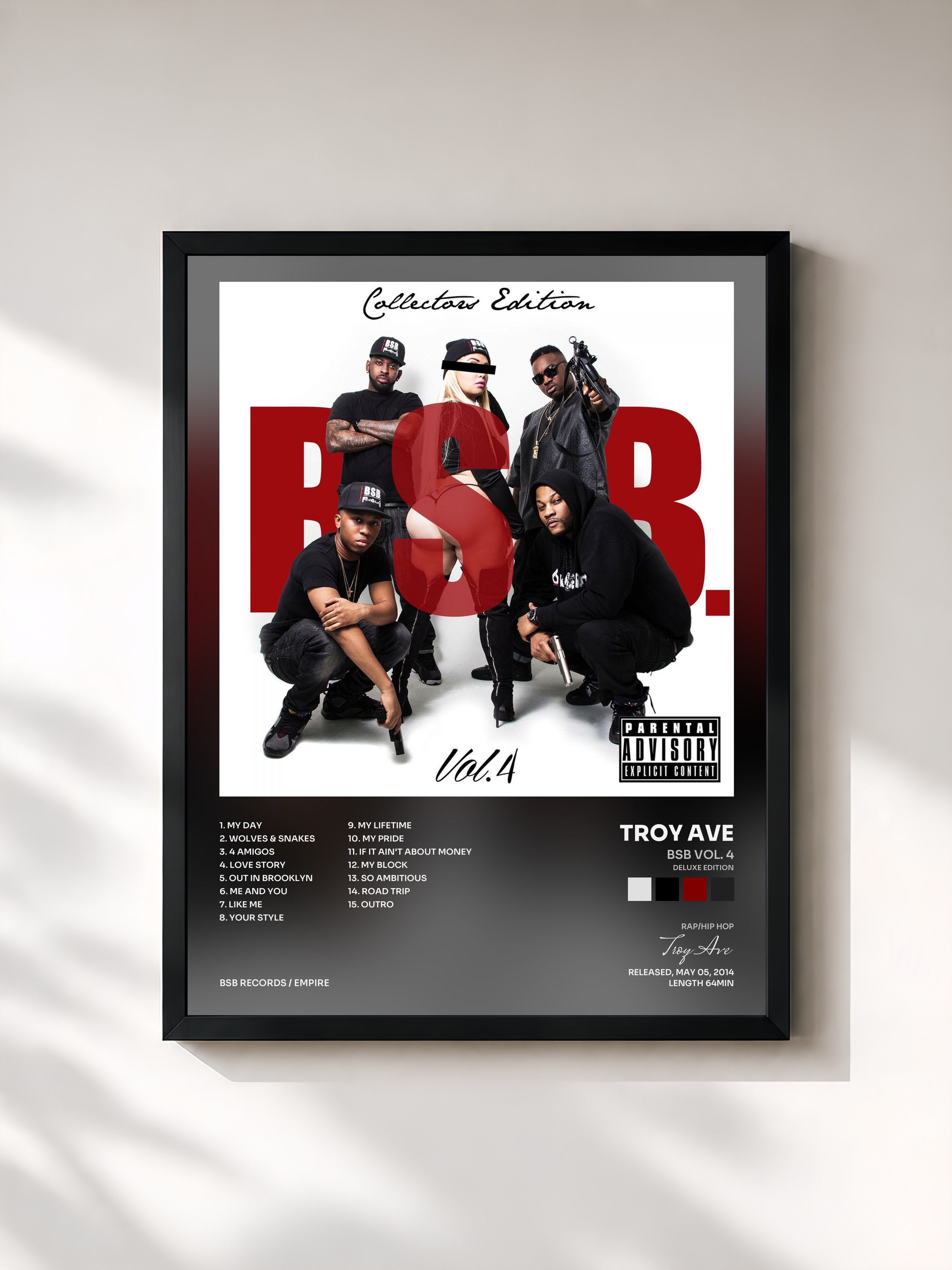 #noir Tableau de l'album BSB Vol. 4 (Deluxe Edition) de Troy Ave, cadre noir, imprimé et encadré en France