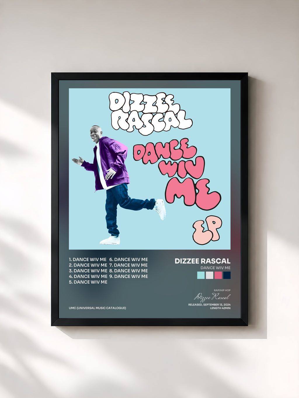 #noir Tableau de l'album DANCE WIV ME de Dizzee Rascal, cadre noir, imprimé et encadré en France