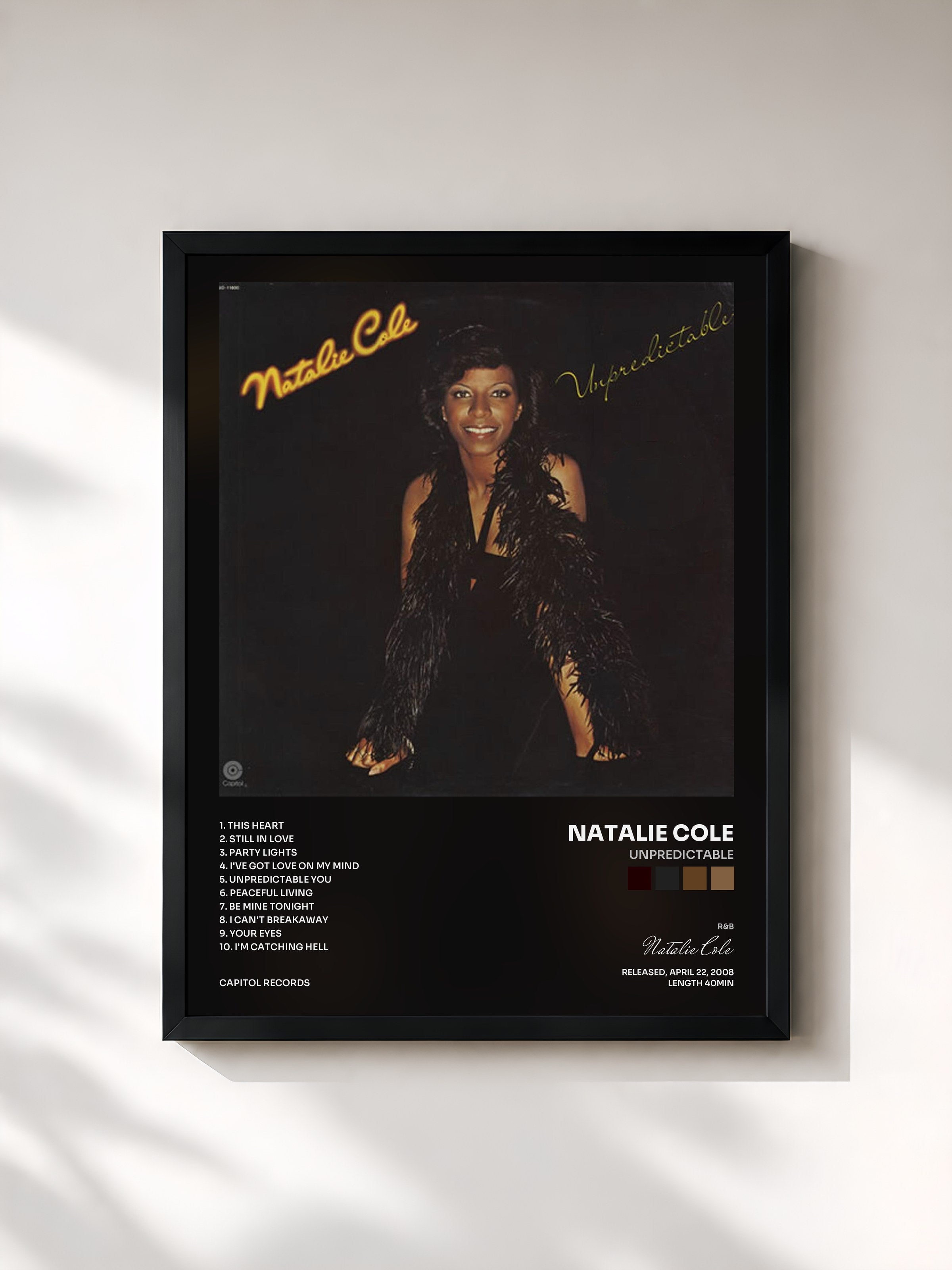 #noir Tableau de l'album Unpredictable de Natalie Cole, cadre noir, imprimé et encadré en France