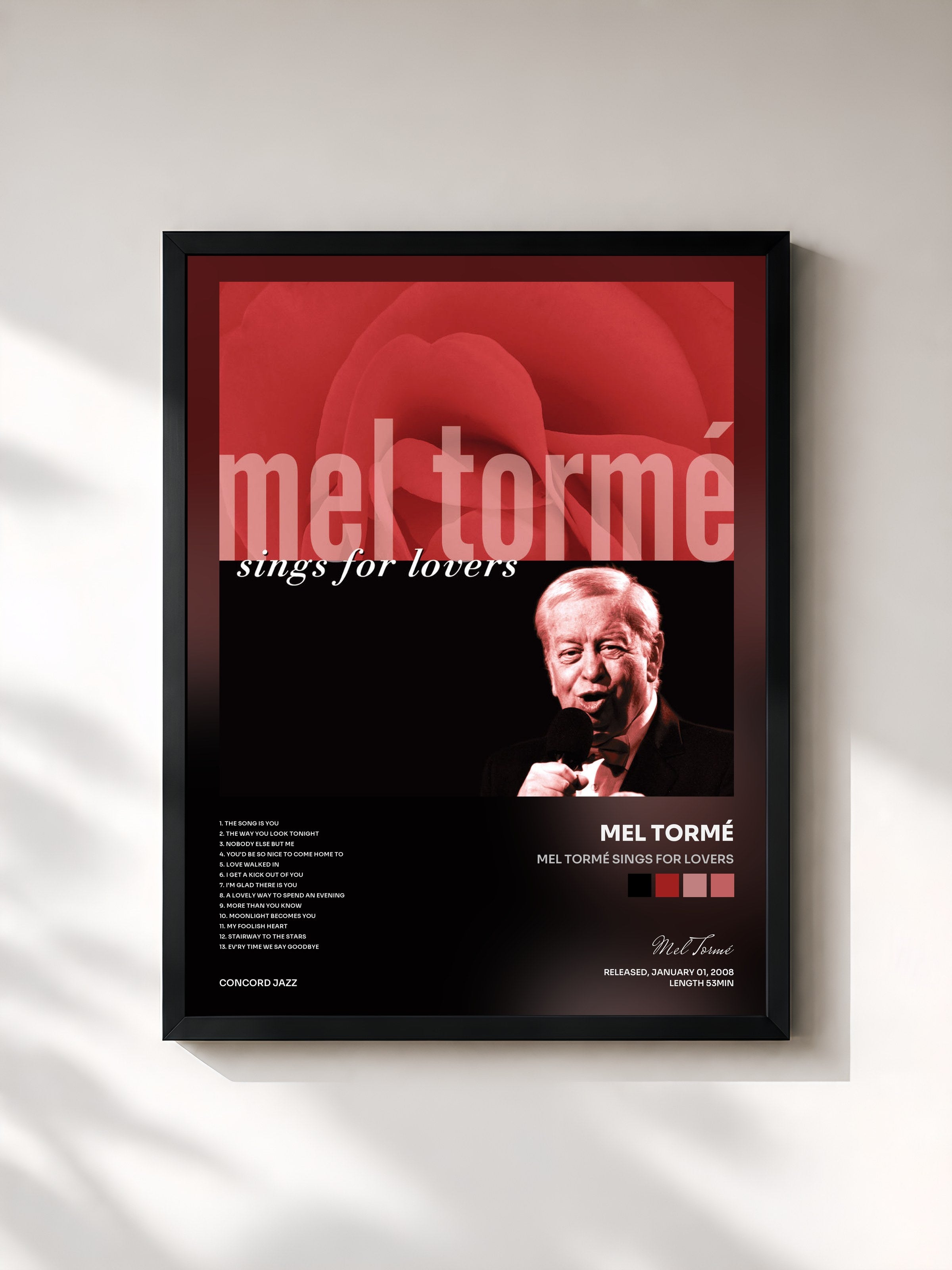 #noir Tableau de l'album Mel Tormé Sings For Lovers de Mel Tormé, cadre noir, imprimé et encadré en France