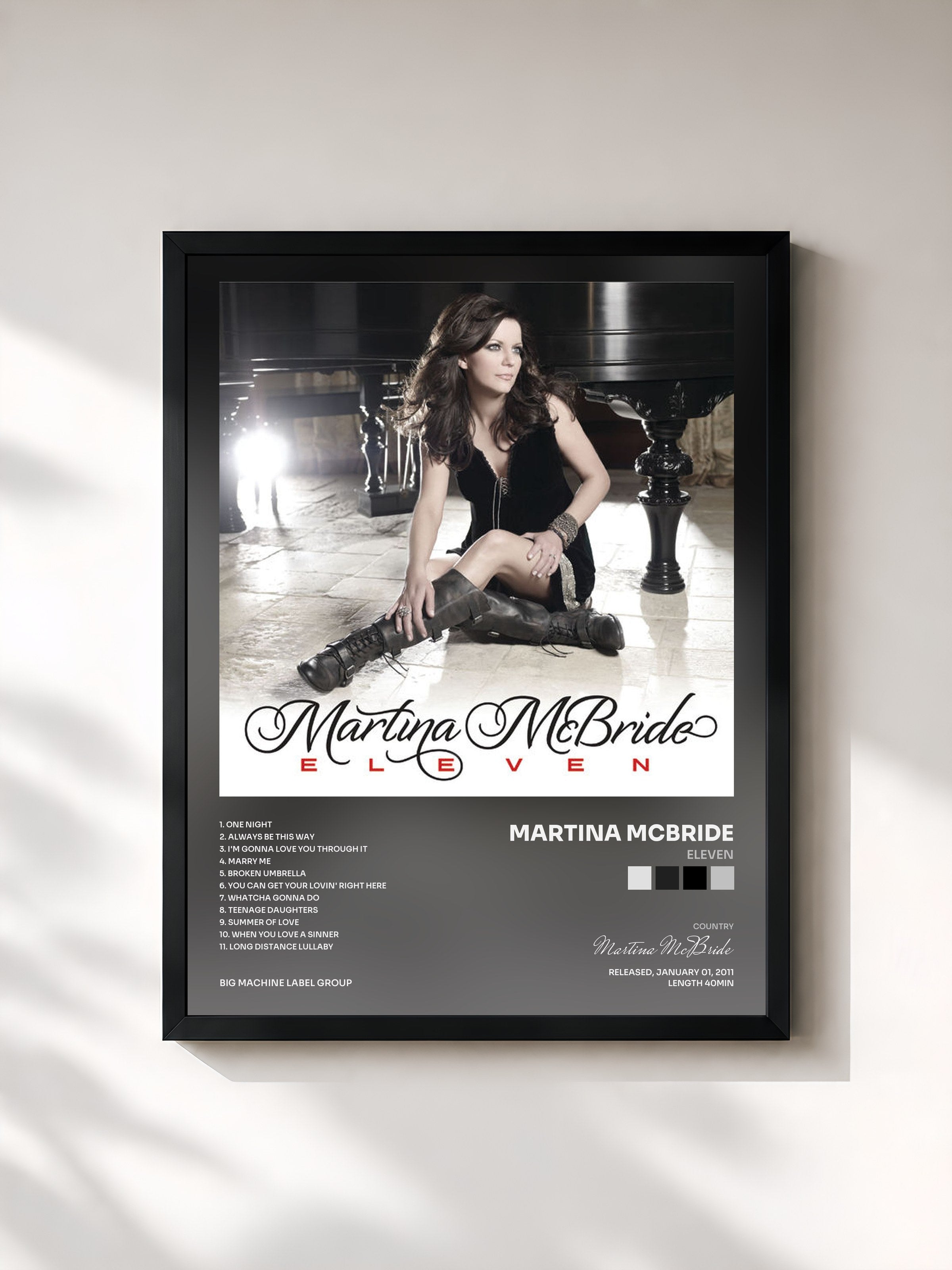 #noir Tableau de l'album Eleven de Martina McBride, cadre noir, imprimé et encadré en France
