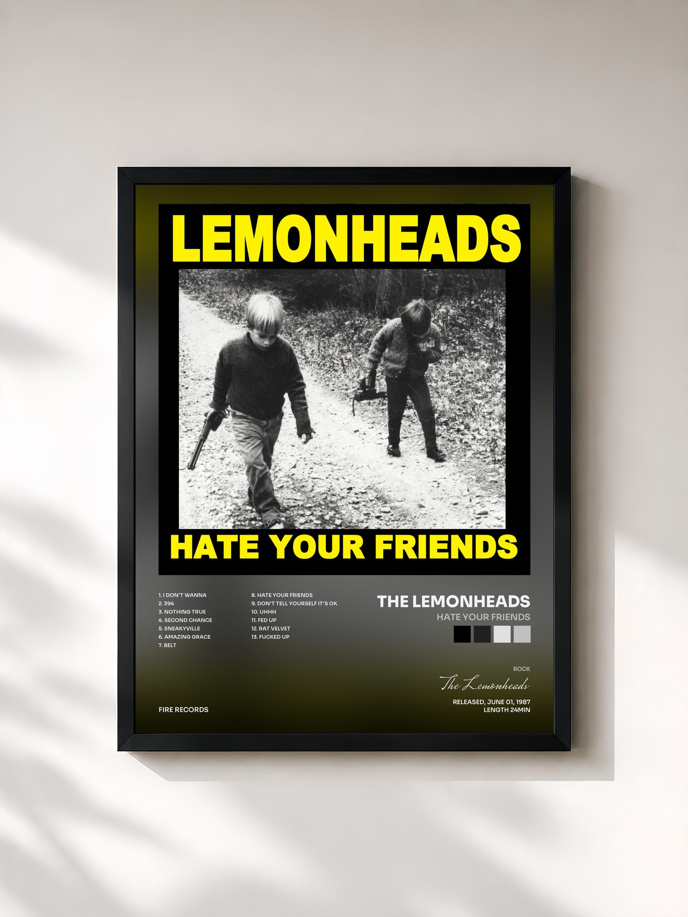 #noir Tableau de l'album Hate Your Friends de The Lemonheads, cadre noir, imprimé et encadré en France