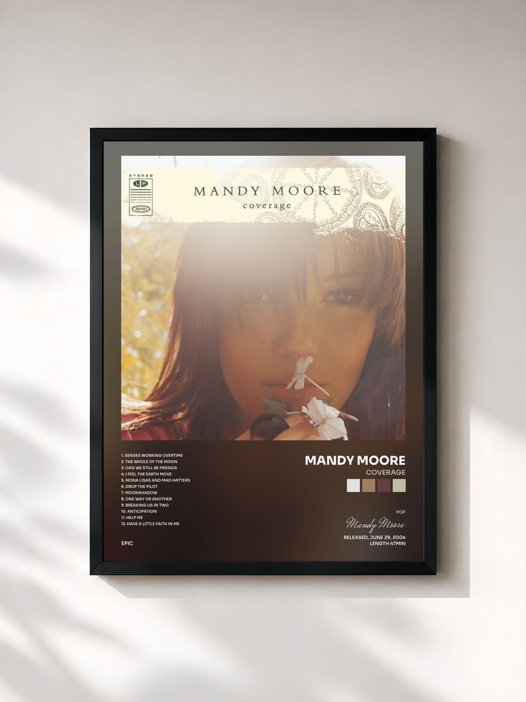 #noir Tableau de l'album Coverage de Mandy Moore, cadre noir, imprimé et encadré en France