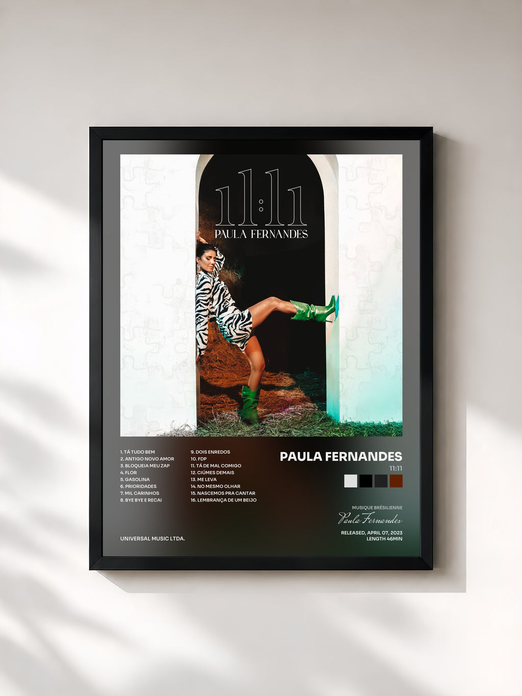 #noir Tableau de l'album 11:11 de Paula Fernandes, cadre noir, imprimé et encadré en France