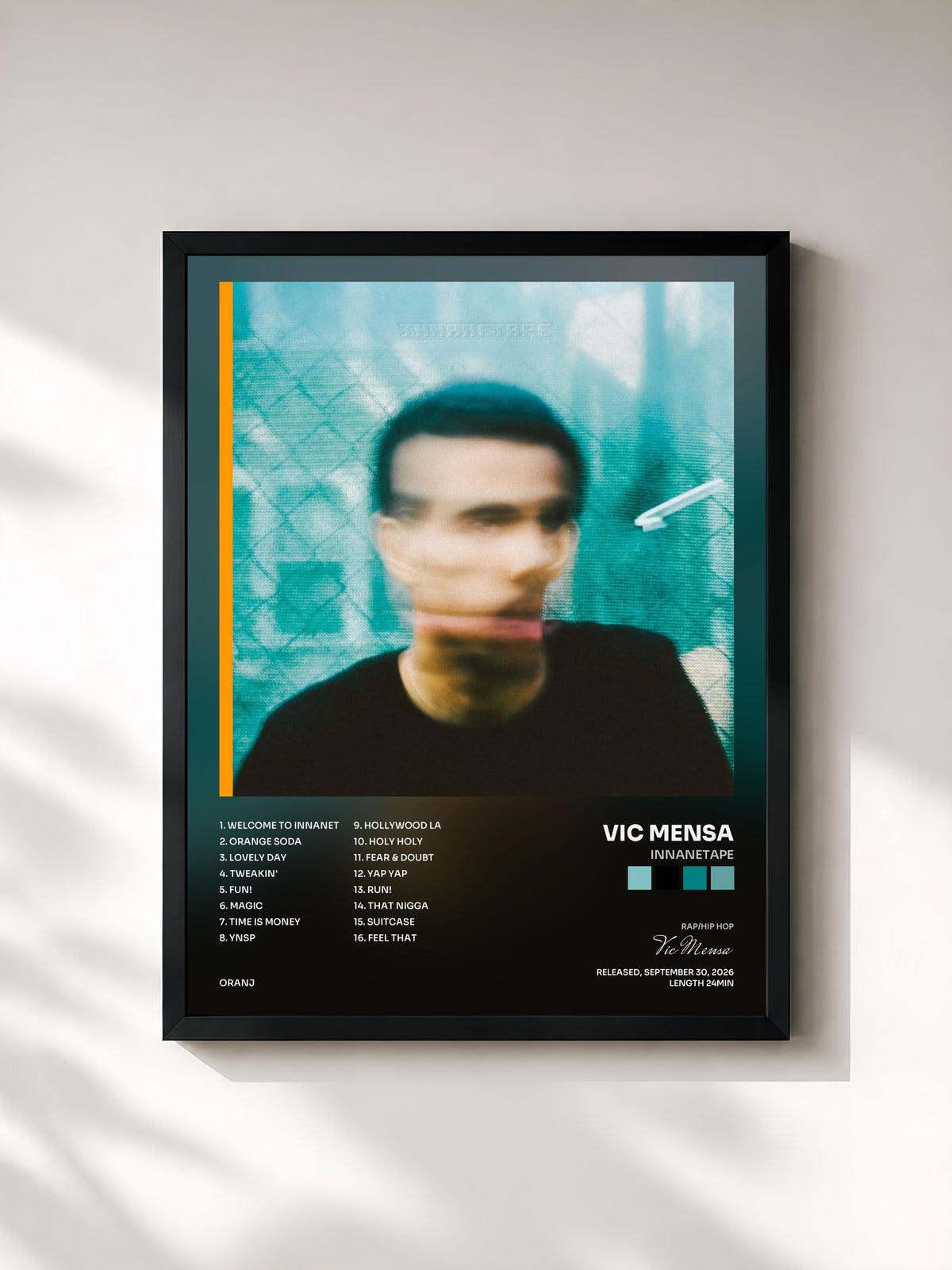 #noir Tableau de l'album INNANETAPE de Vic Mensa, cadre noir, imprimé et encadré en France