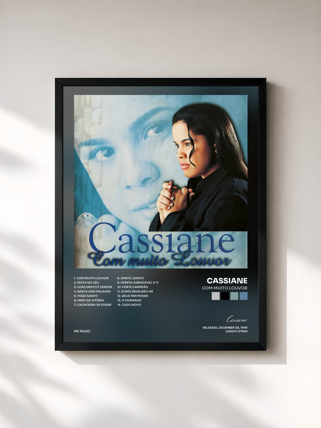 #noir Tableau de l'album Com Muito Louvor de Cassiane, cadre noir, imprimé et encadré en France