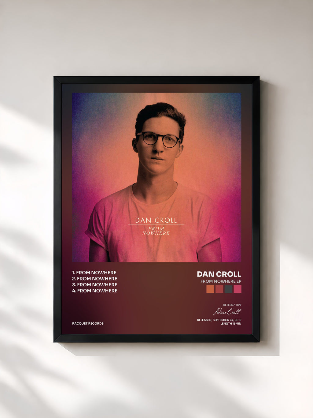 #noir Tableau de l'album From Nowhere EP de Dan Croll, cadre noir, imprimé et encadré en France