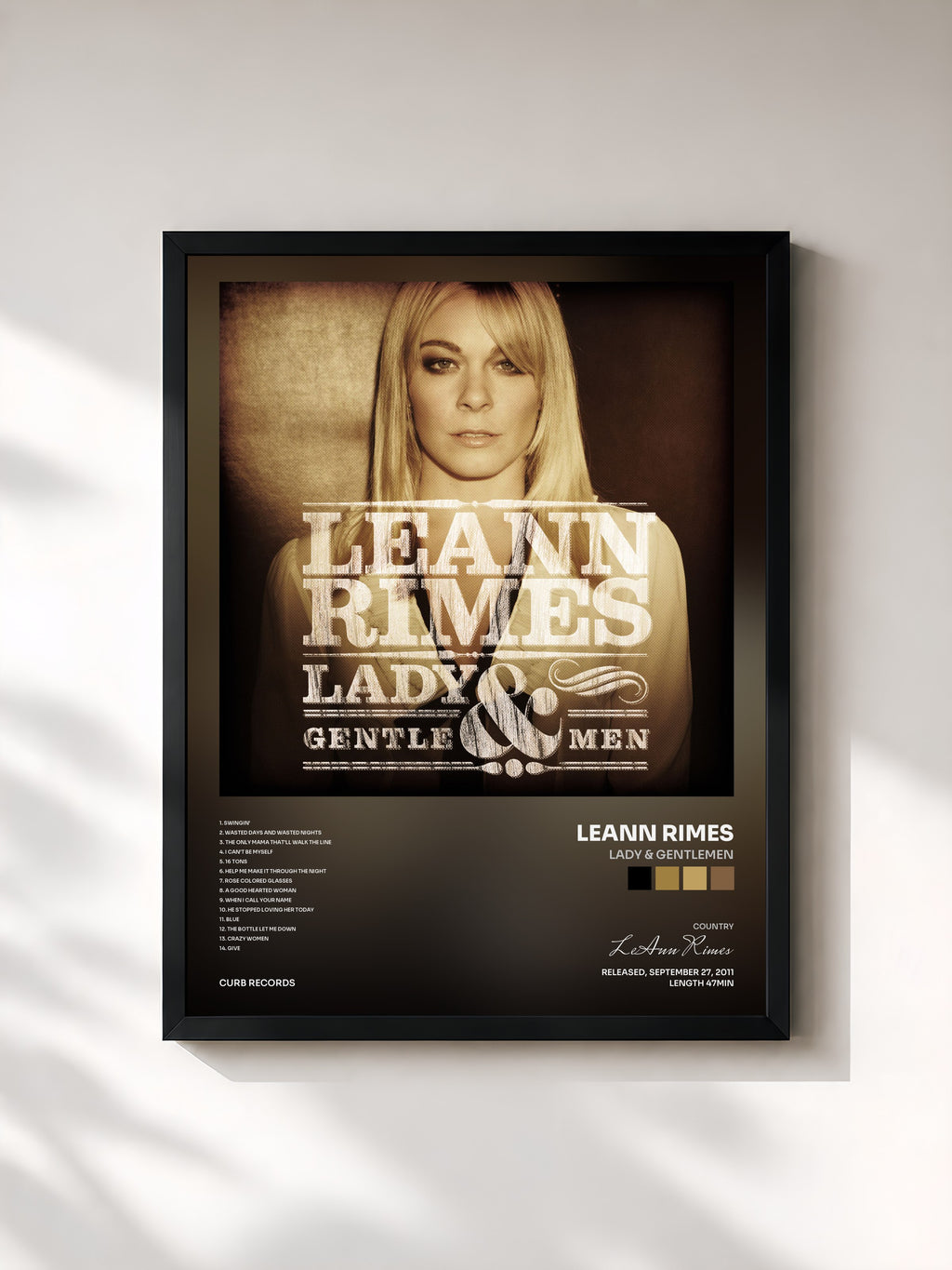 #noir Tableau de l'album Lady & Gentlemen de LeAnn Rimes, cadre noir, imprimé et encadré en France