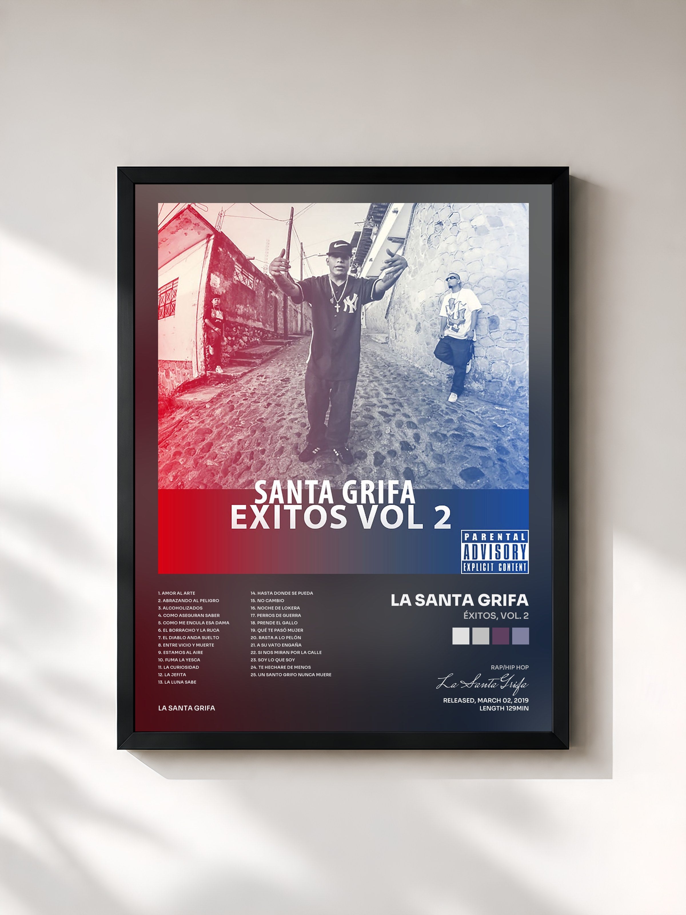 #noir Tableau de l'album Éxitos, Vol. 2 de La Santa Grifa, cadre noir, imprimé et encadré en France