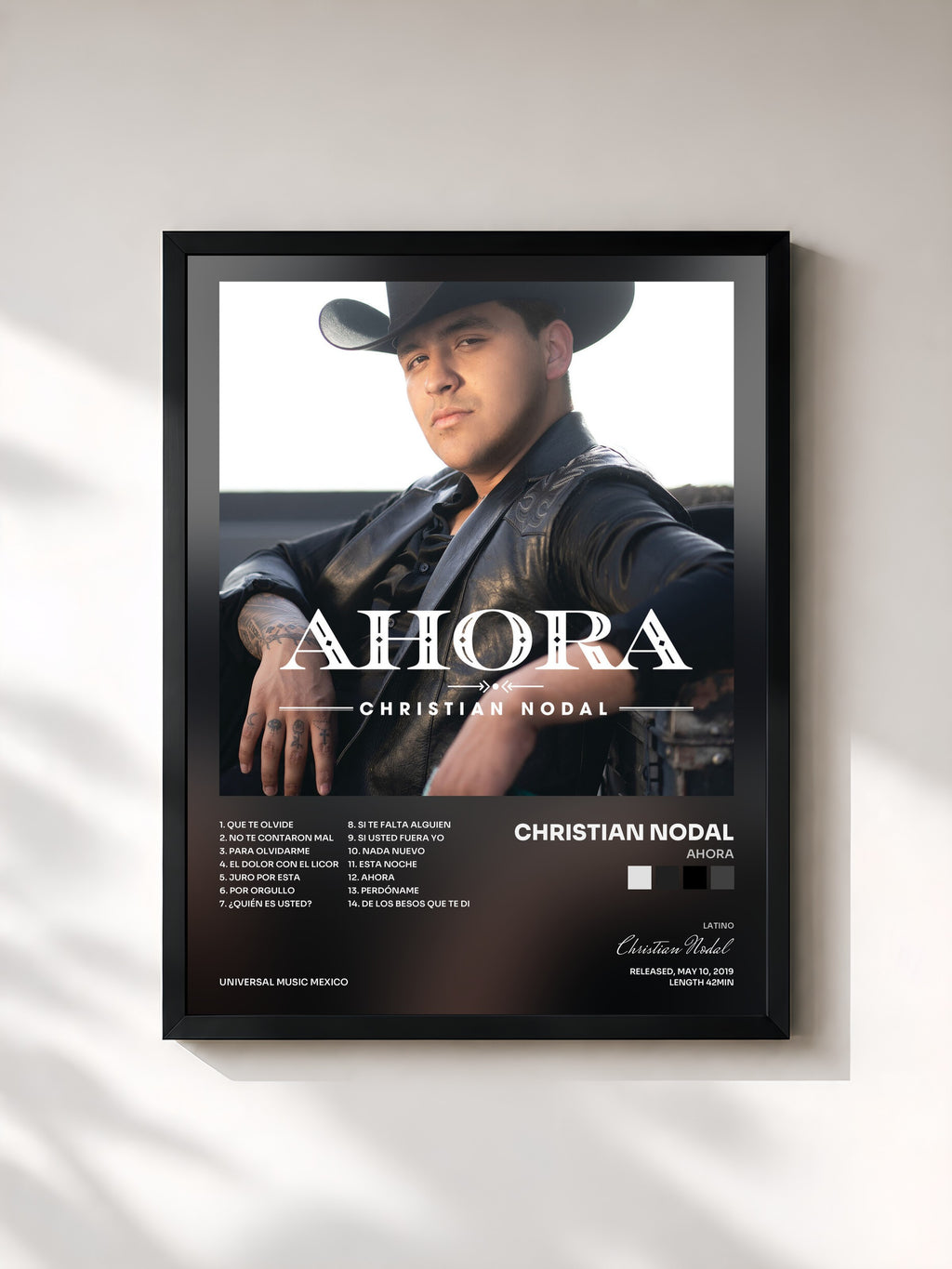 #noir Tableau de l'album Ahora de Christian Nodal, cadre noir, imprimé et encadré en France