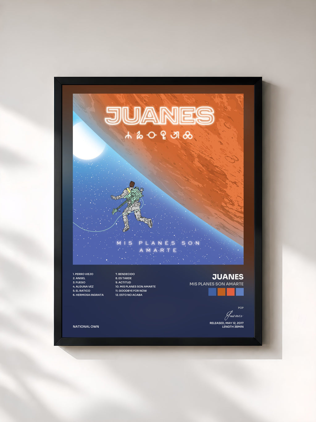 #noir Tableau de l'album Mis Planes Son Amarte de Juanes, cadre noir, imprimé et encadré en France