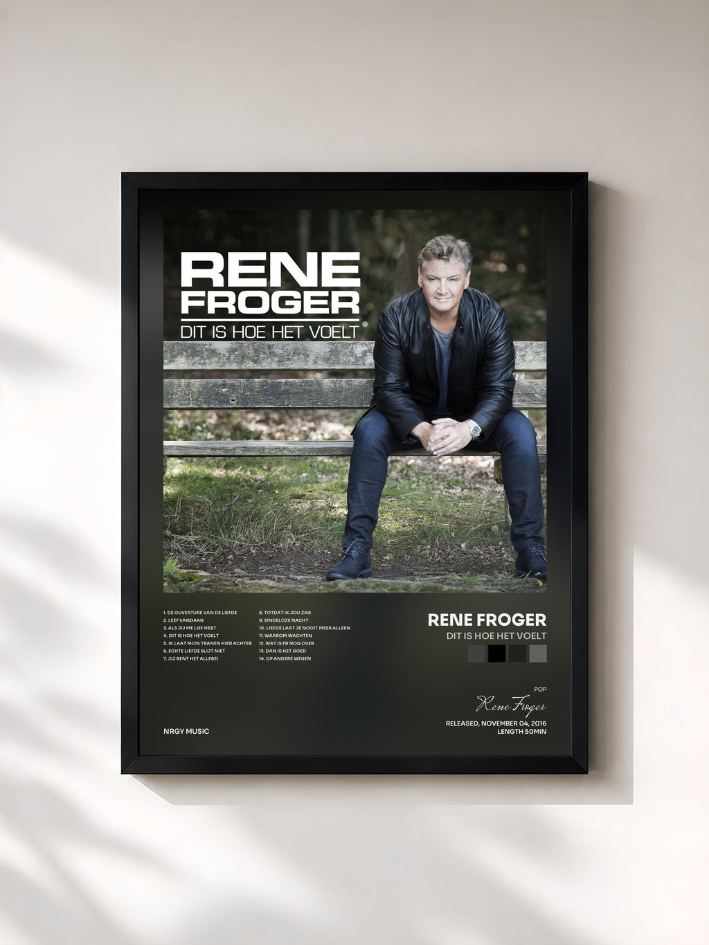 #noir Tableau de l'album Dit Is Hoe Het Voelt de Rene Froger, cadre noir, imprimé et encadré en France