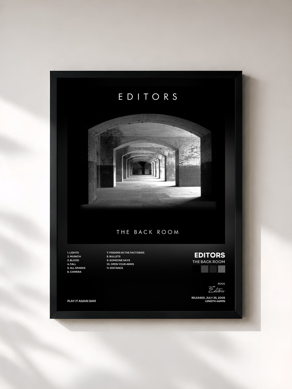 #noir Tableau de l'album The Back Room de Editors, cadre noir, imprimé et encadré en France