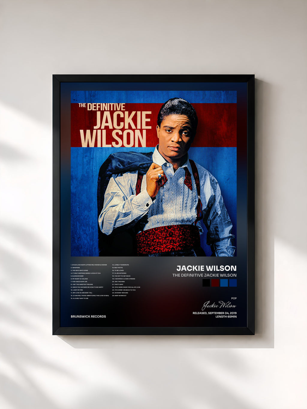 #noir Tableau de l'album The Definitive Jackie Wilson de Jackie Wilson, cadre noir, imprimé et encadré en France