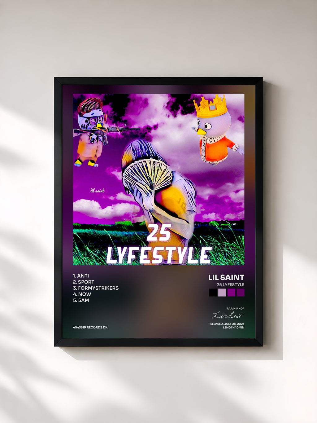 #noir Tableau de l'album 25 LYFESTYLE de Lil Saint, cadre noir, imprimé et encadré en France