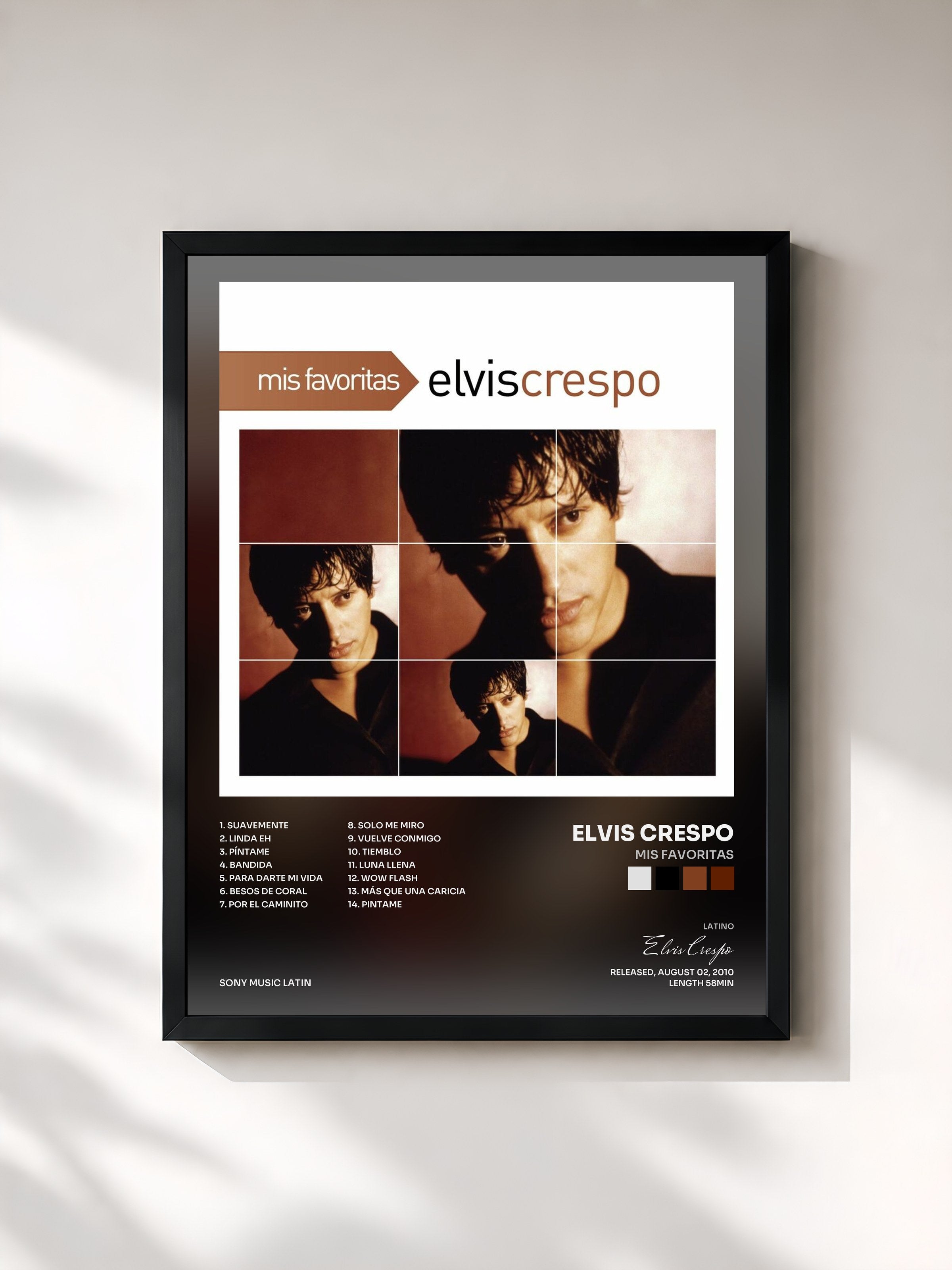 #noir Tableau de l'album Mis Favoritas de Elvis Crespo, cadre noir, imprimé et encadré en France
