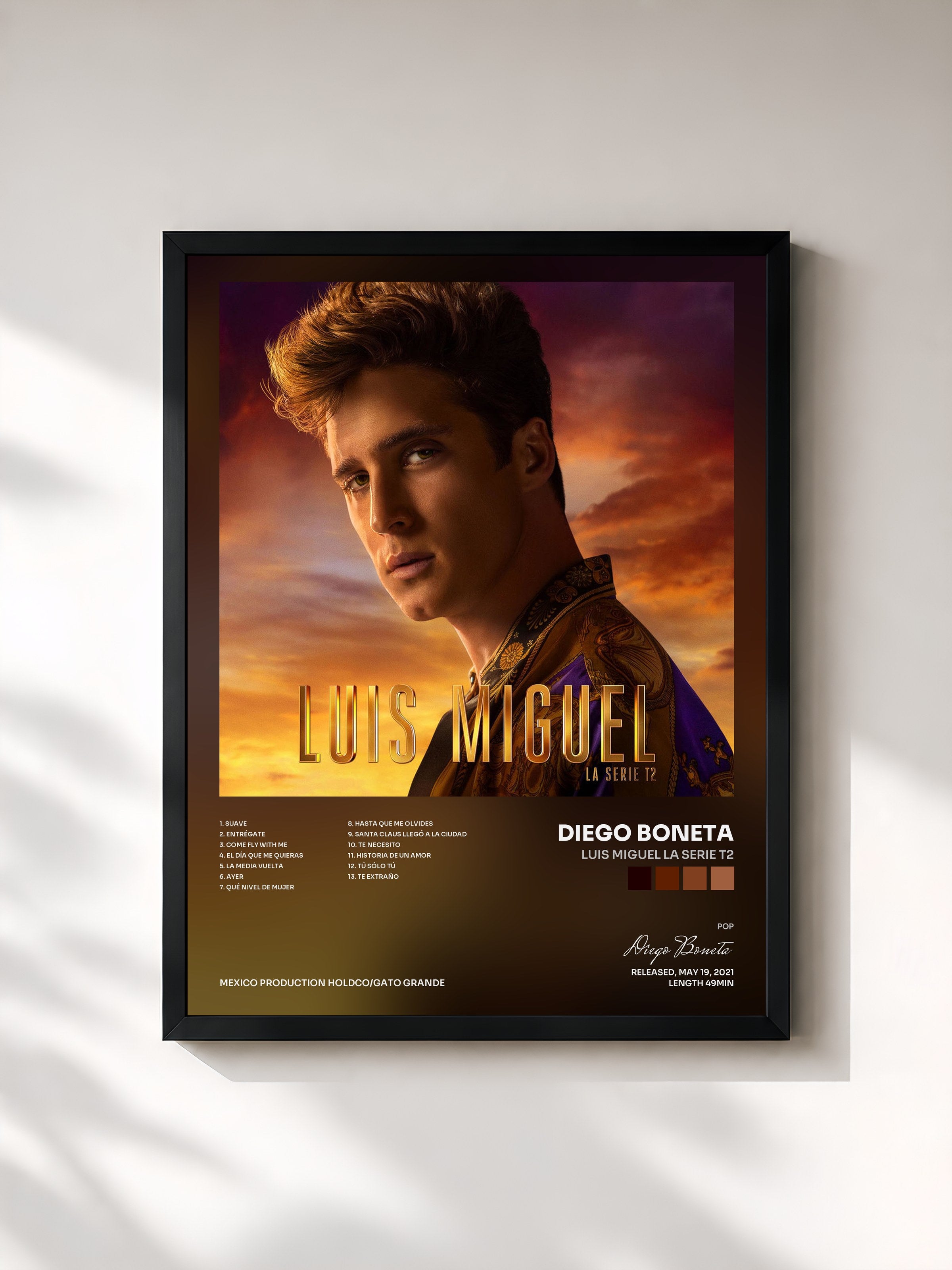 #noir Tableau de l'album Luis Miguel La Serie T2 de Diego Boneta, cadre noir, imprimé et encadré en France