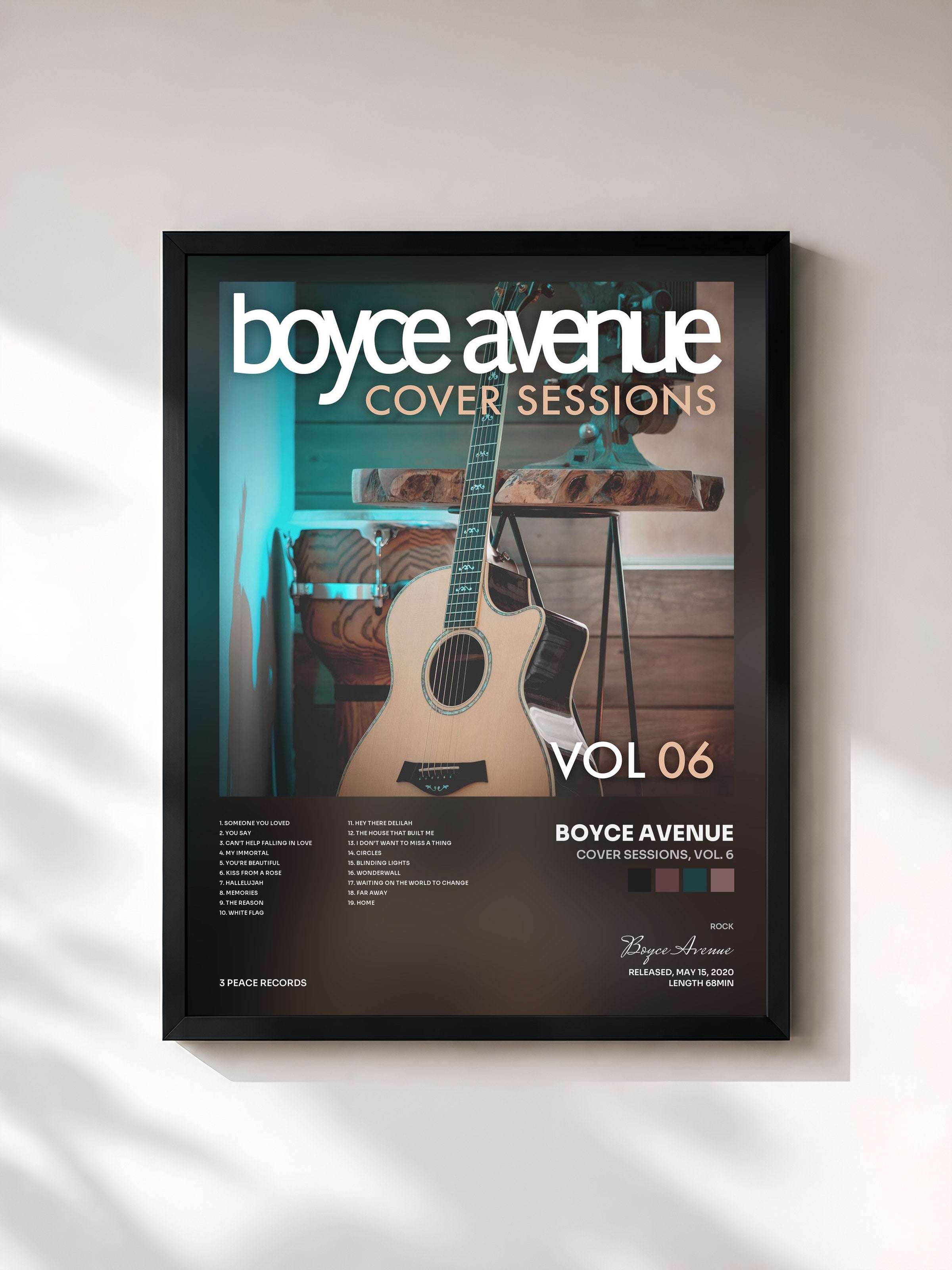 #noir Tableau de l'album Cover Sessions, Vol. 6 de Boyce Avenue, cadre noir, imprimé et encadré en France