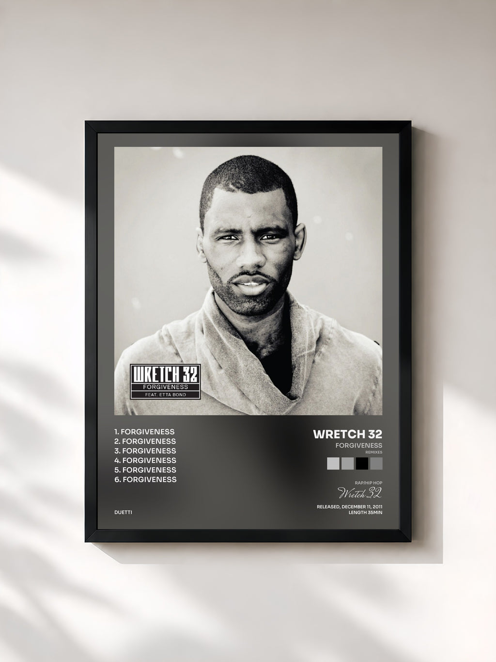 #noir Tableau de l'album Forgiveness (Remixes) de Wretch 32, cadre noir, imprimé et encadré en France