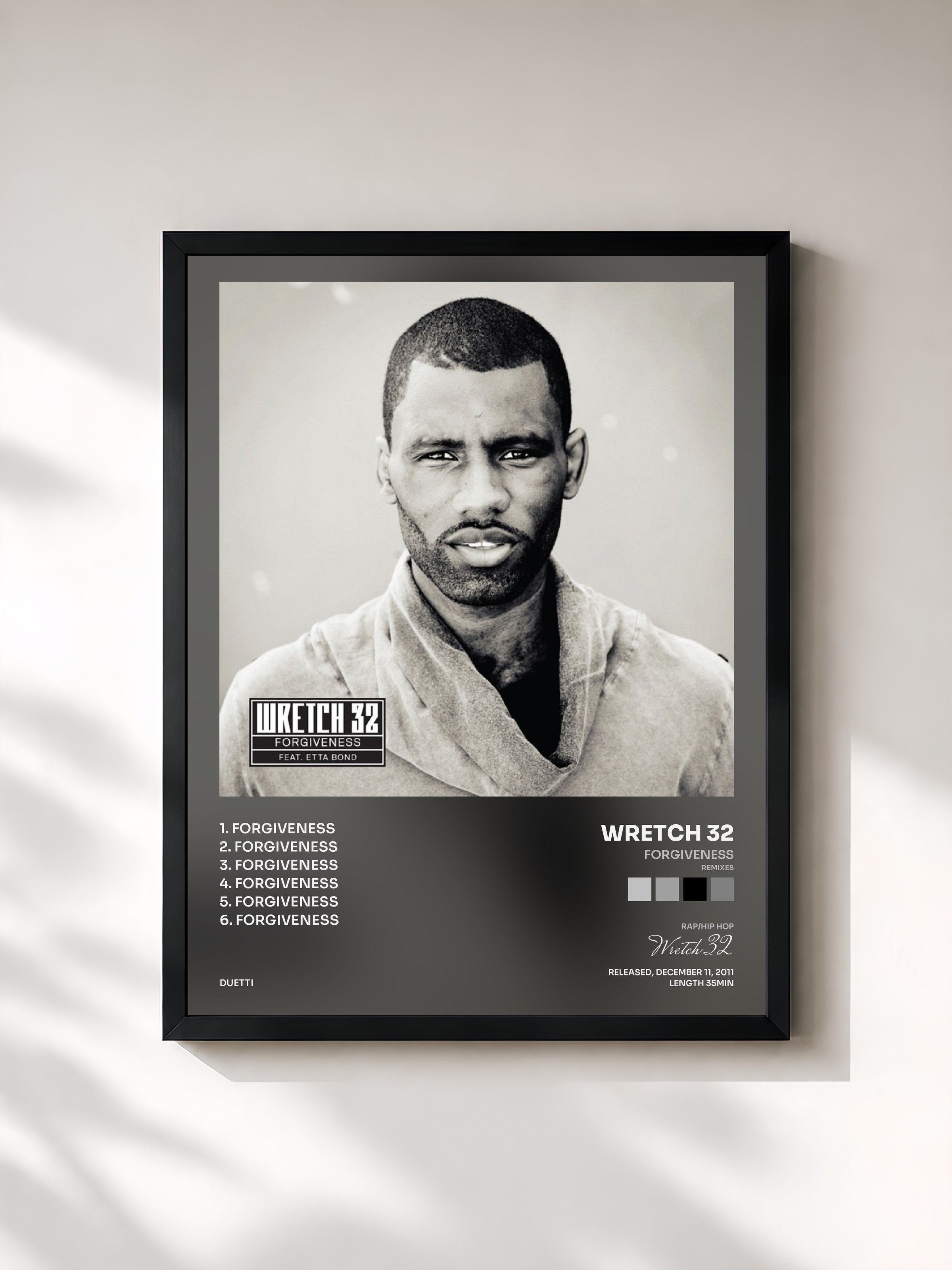 #noir Tableau de l'album Forgiveness (Remixes) de Wretch 32, cadre noir, imprimé et encadré en France